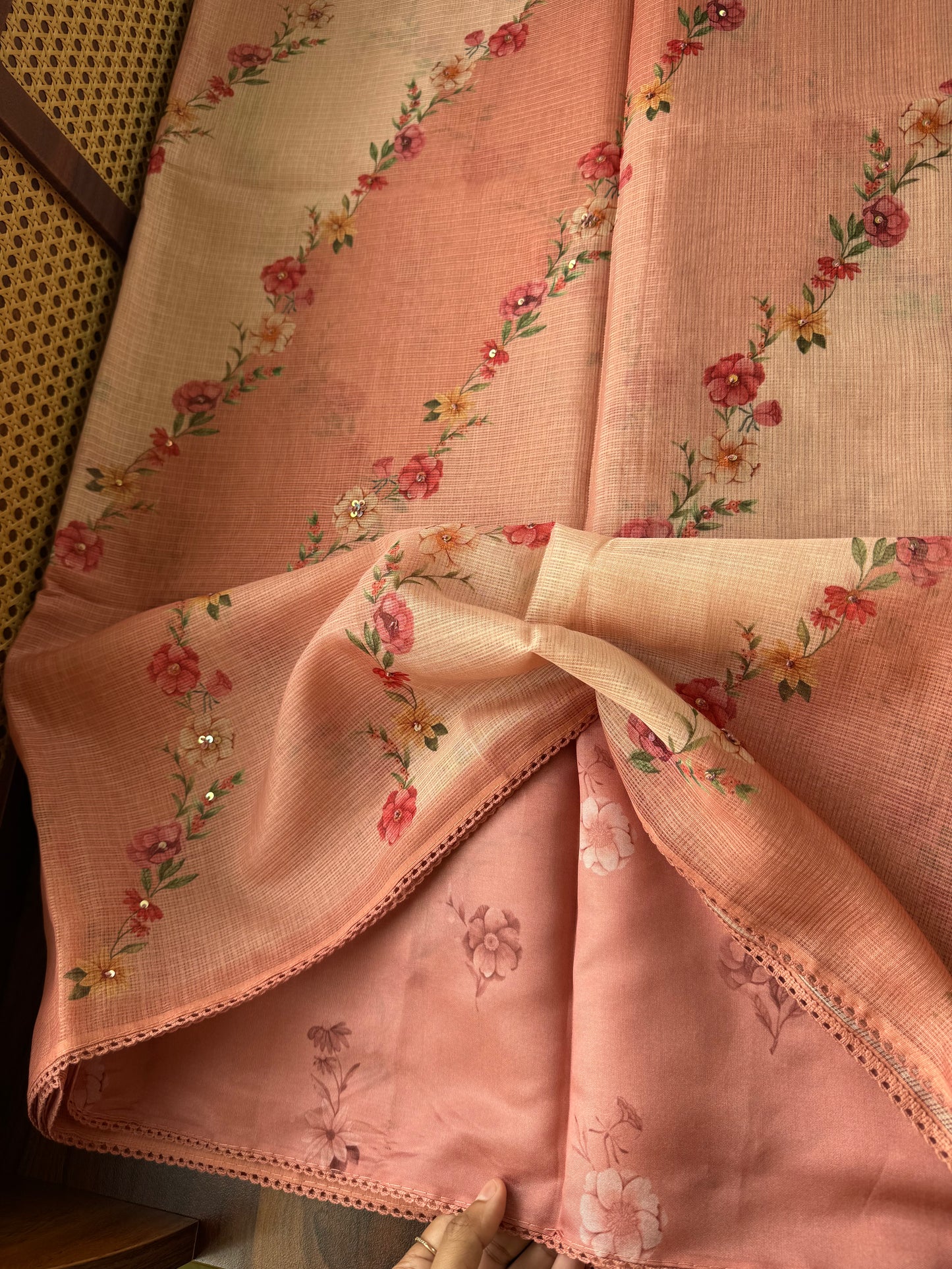 Soft Printed Kota Saree - Peach