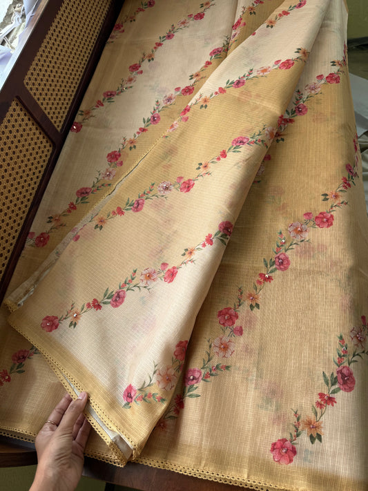 Soft Printed Kota Saree - Yellow