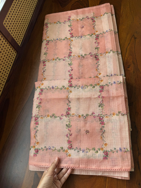 Soft Printed Kota Saree - Peach