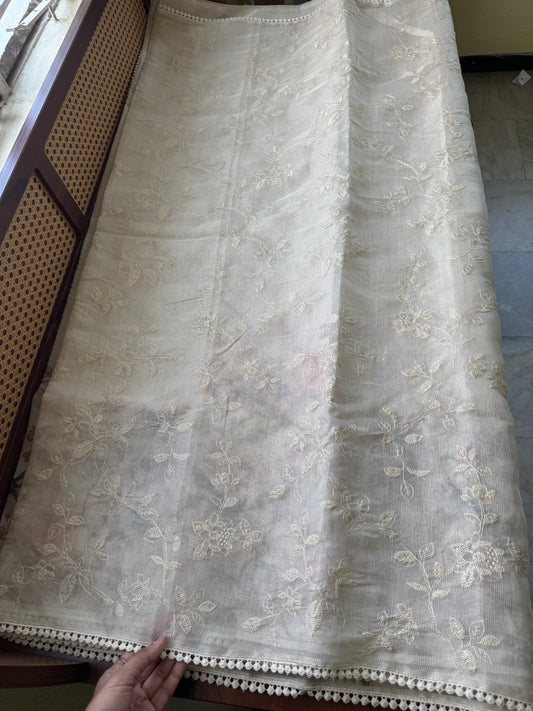 Soft Pure Kota Saree - Half White & Blue