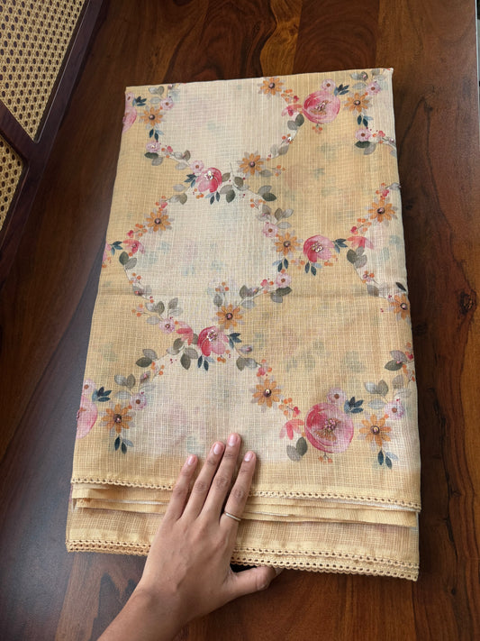 Soft Printed Kota Saree - Yellow