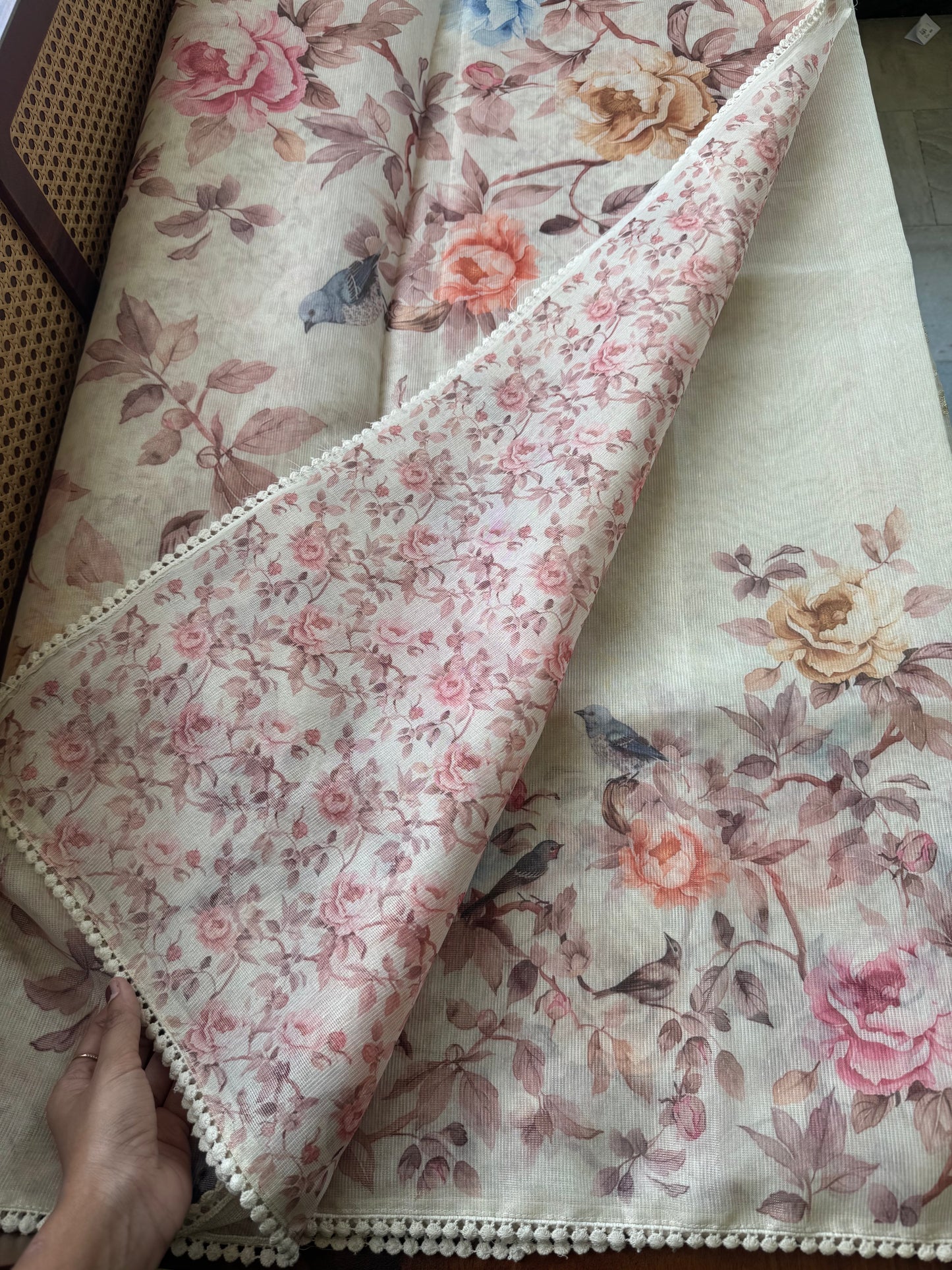 Soft Pure Kota Saree - Half White & Mauve Pink