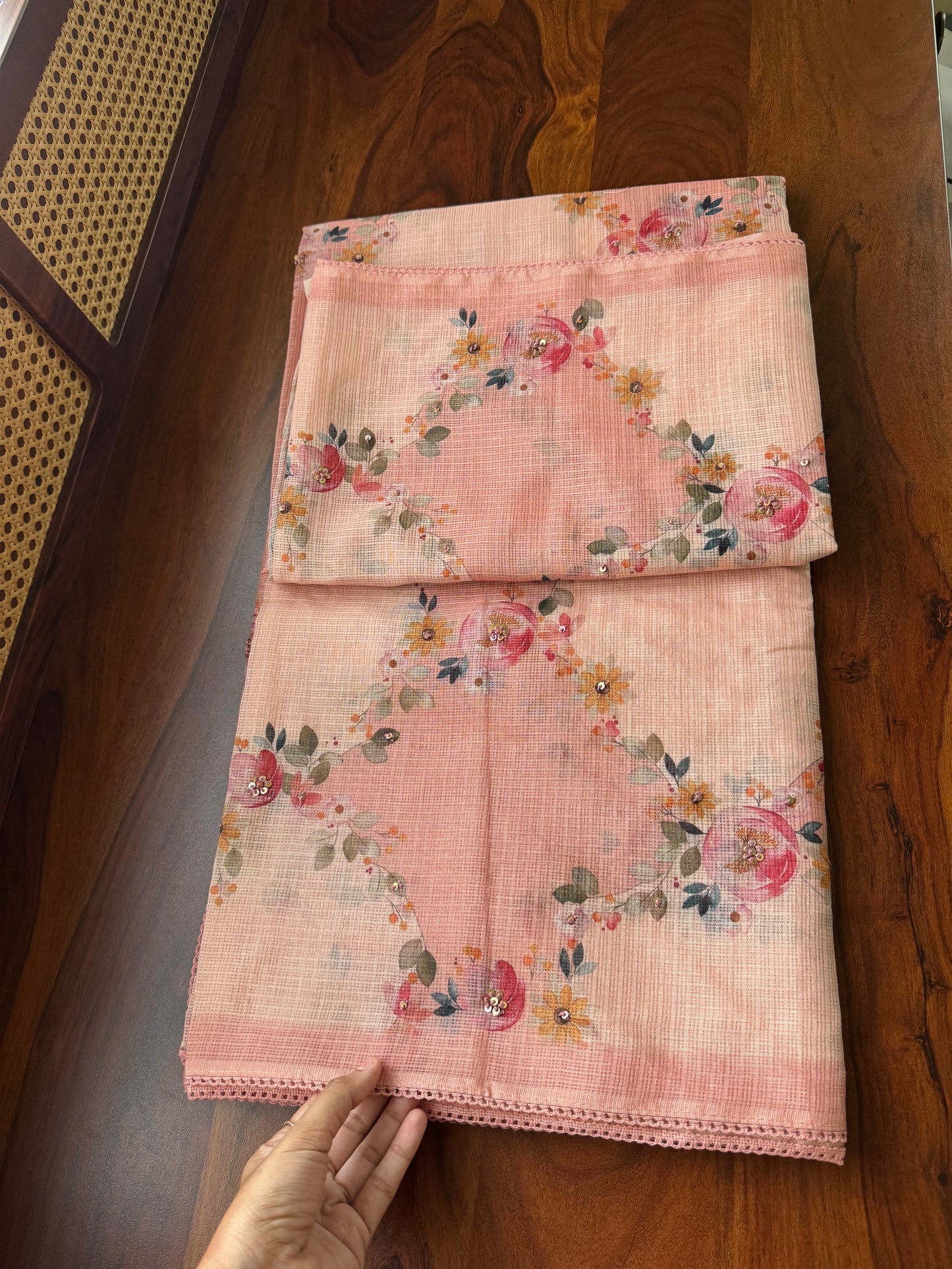 Soft Printed Kota Saree - Peach