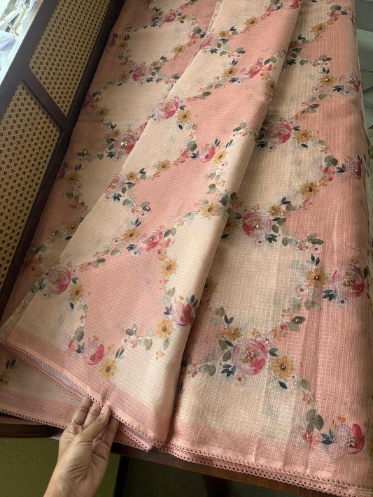 Soft Printed Kota Saree - Peach