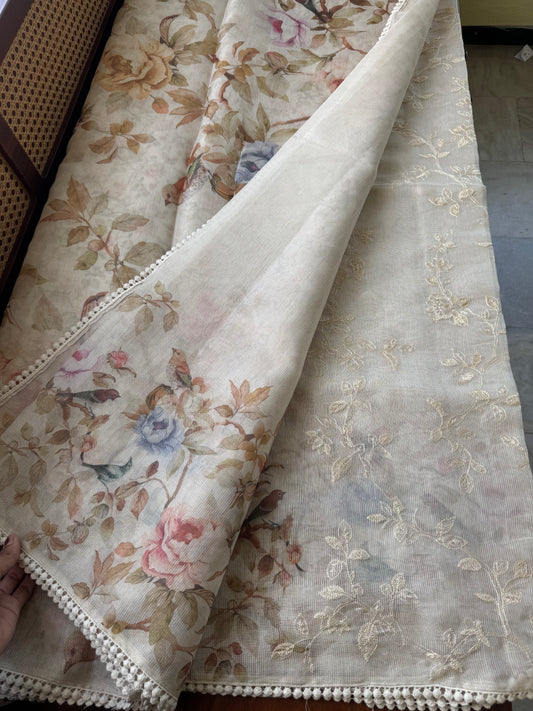 Soft Pure Kota Saree - Half White & Henna Green