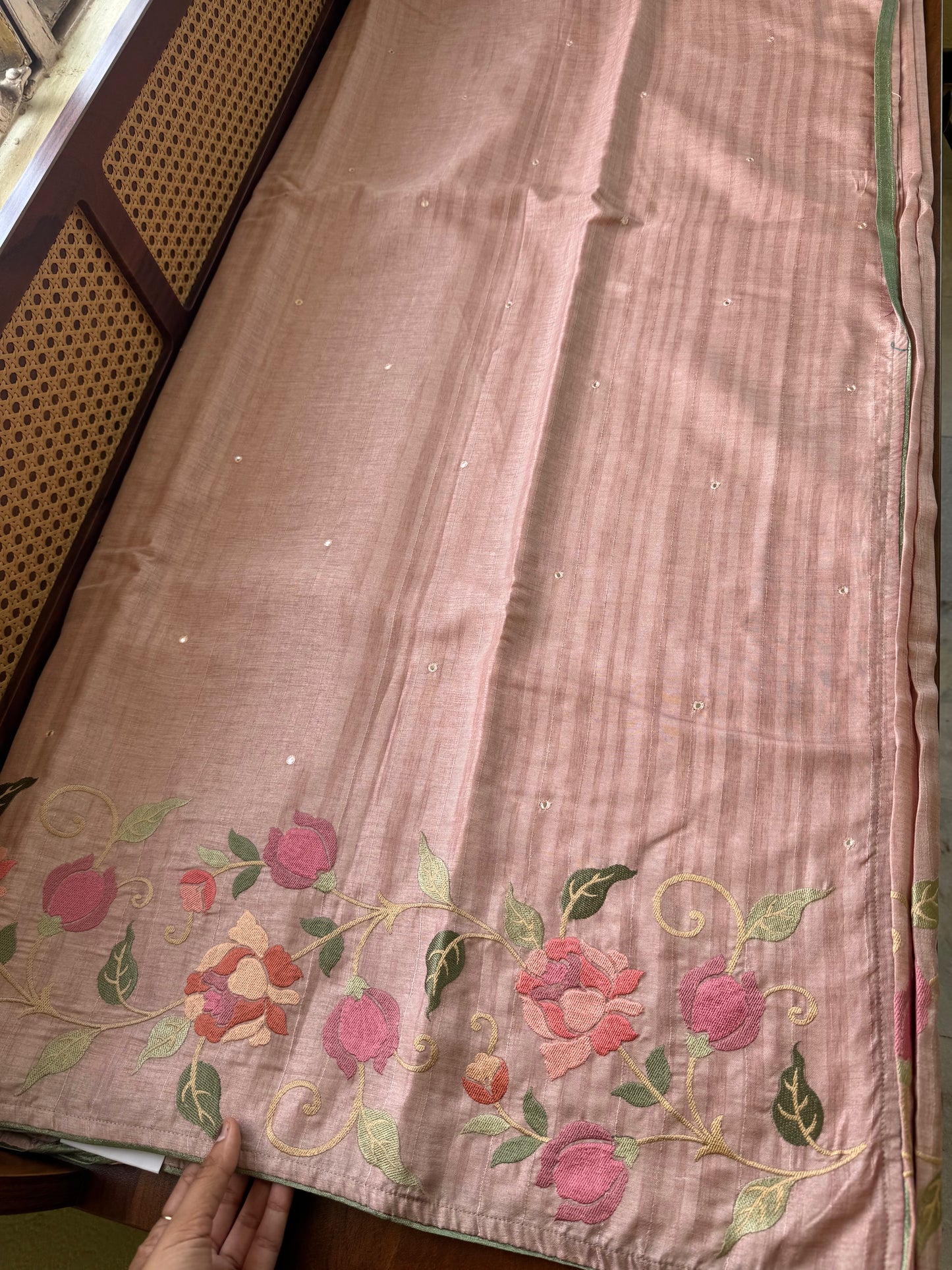 Embroidered Tussar Blend - Pink