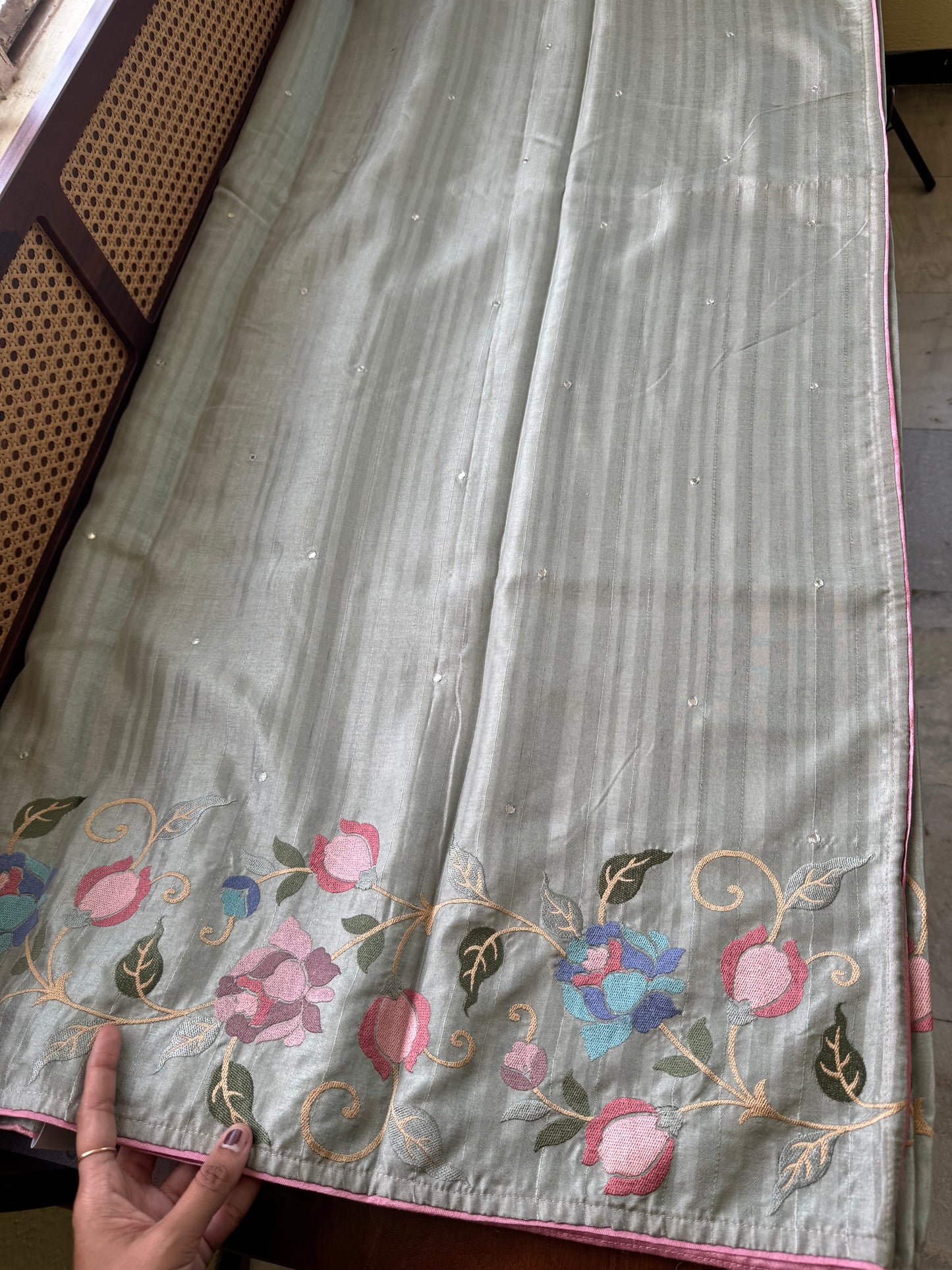 Embroidered Tussar Blend - Grey