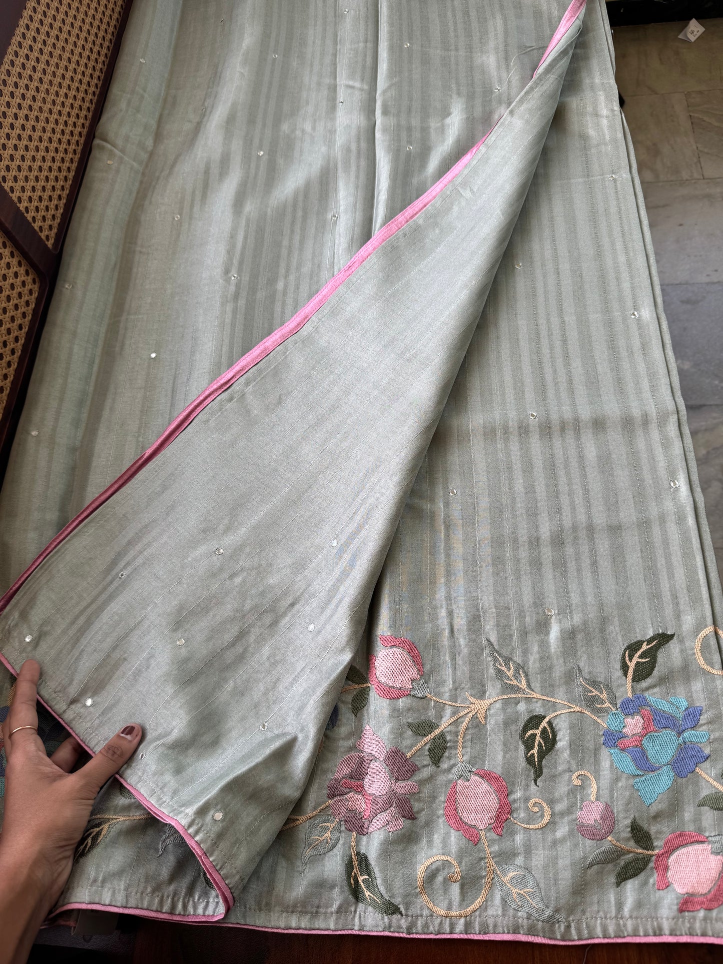 Embroidered Tussar Blend - Grey