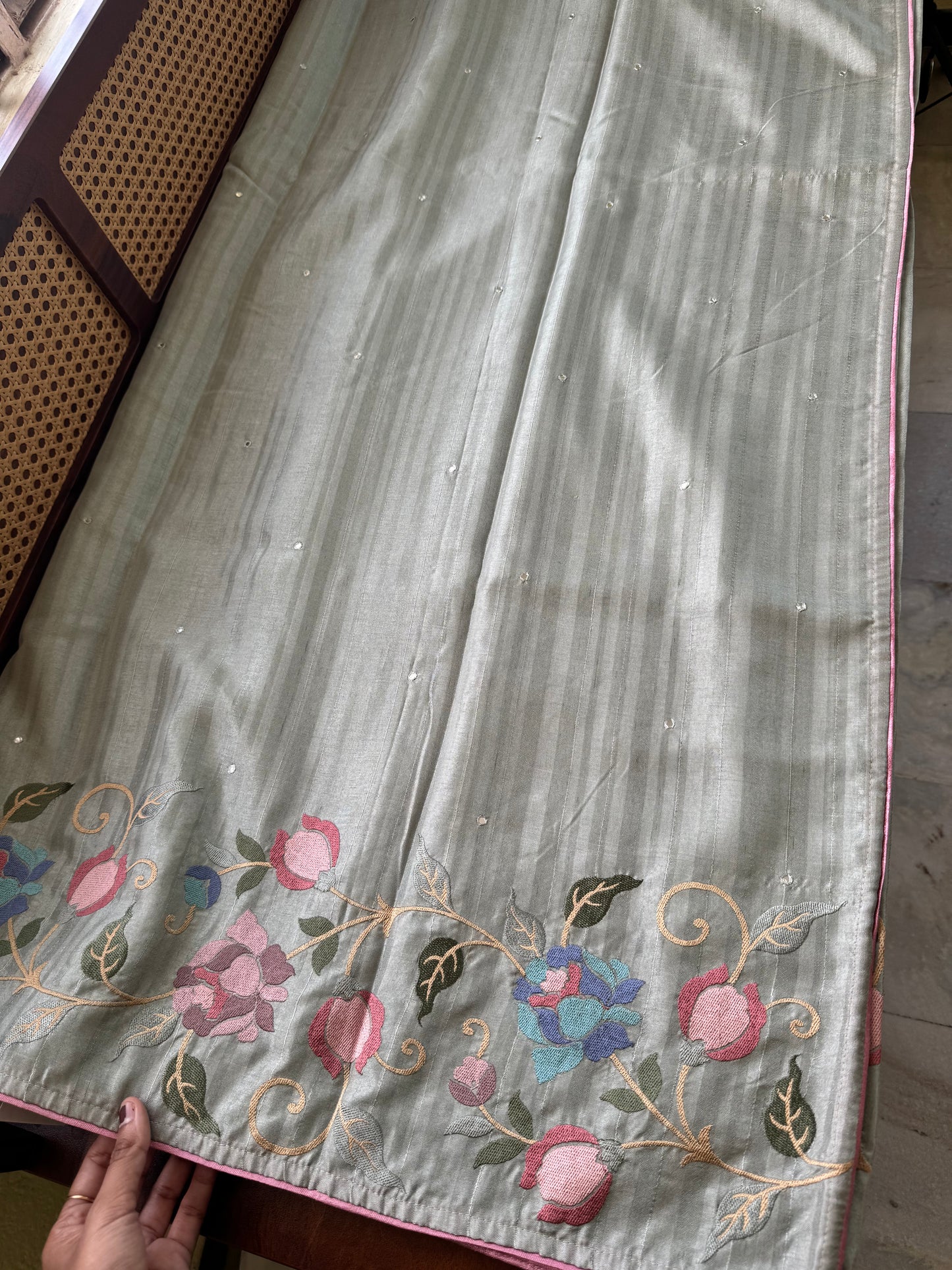 Embroidered Tussar Blend - Grey