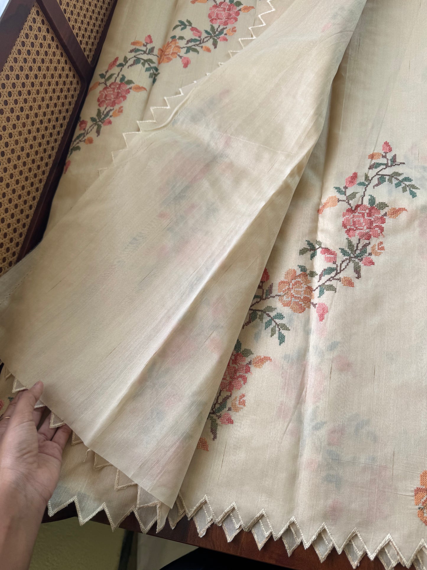 Embroidered Tussar Blend - Beige