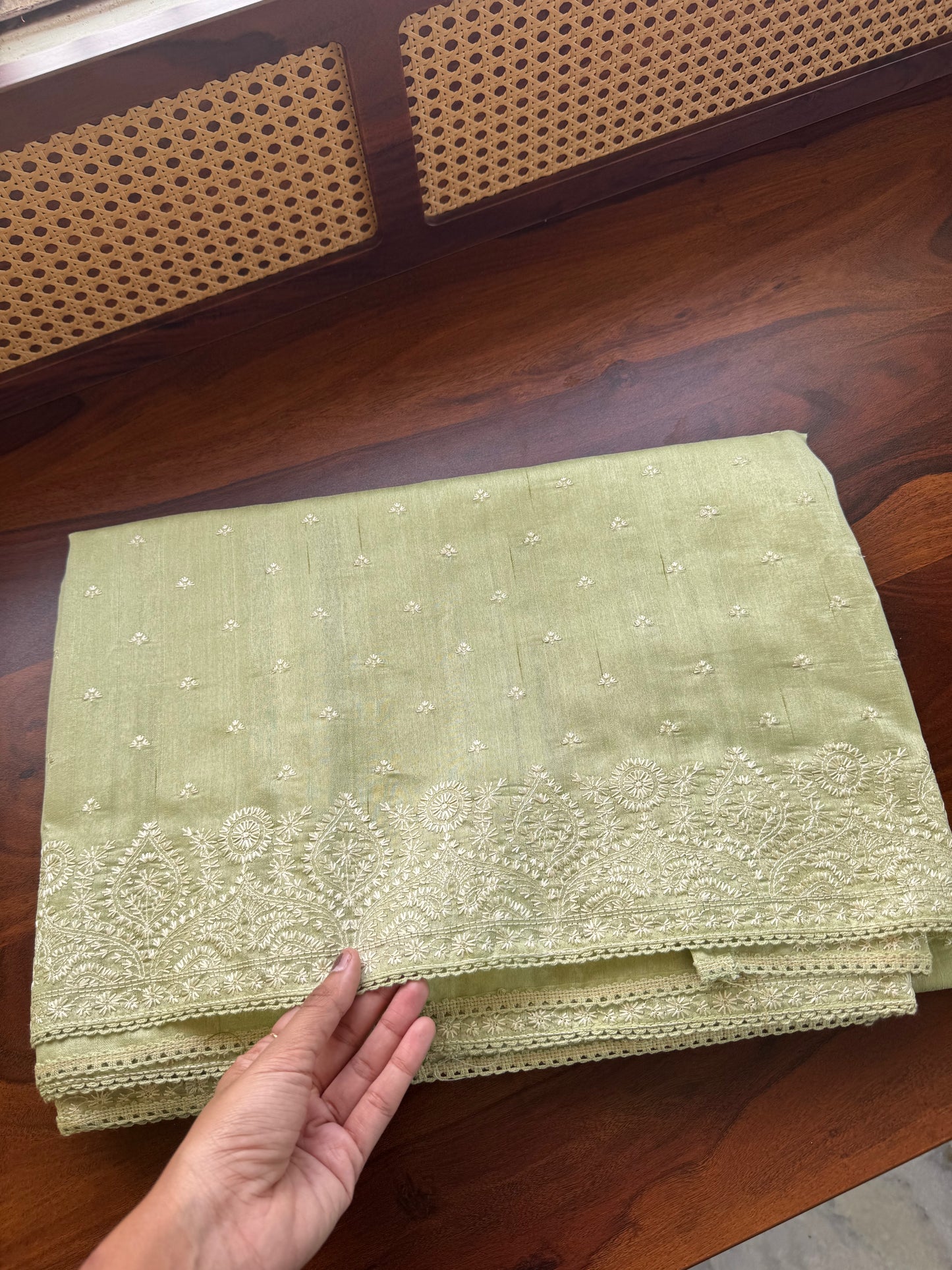 Embroidered Tussar Blend - Pistachio