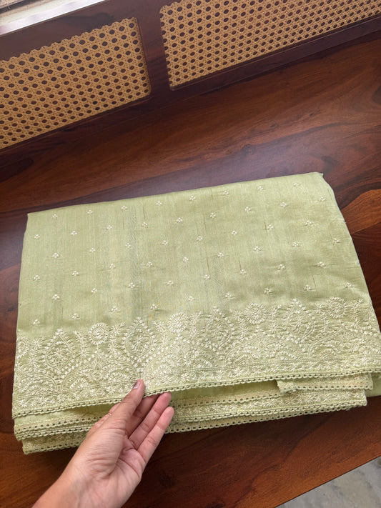 Embroidered Tussar Blend - Pistachio