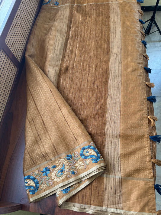 Embroidered Tussar Blend - Mustard