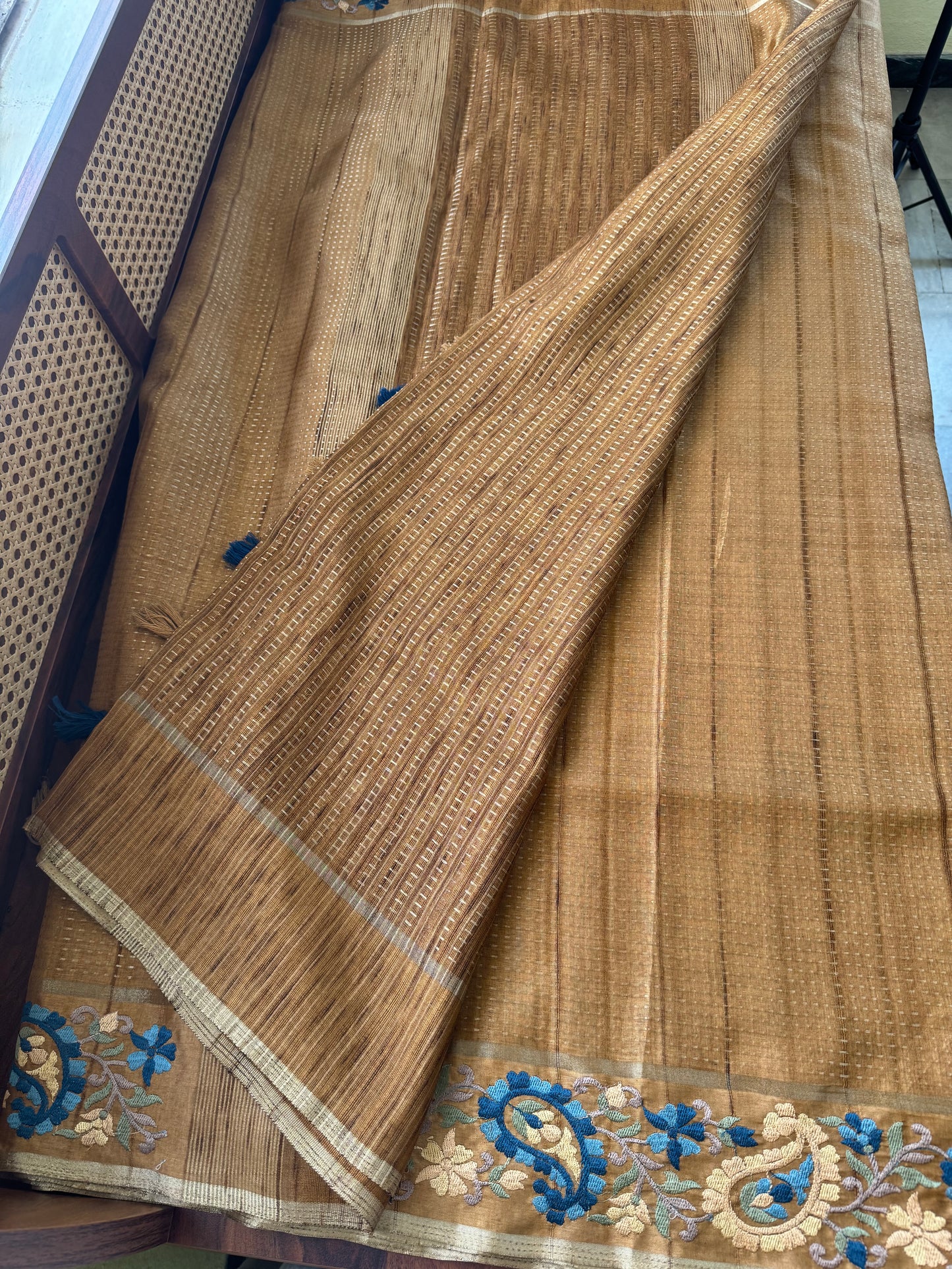 Embroidered Tussar Blend - Mustard