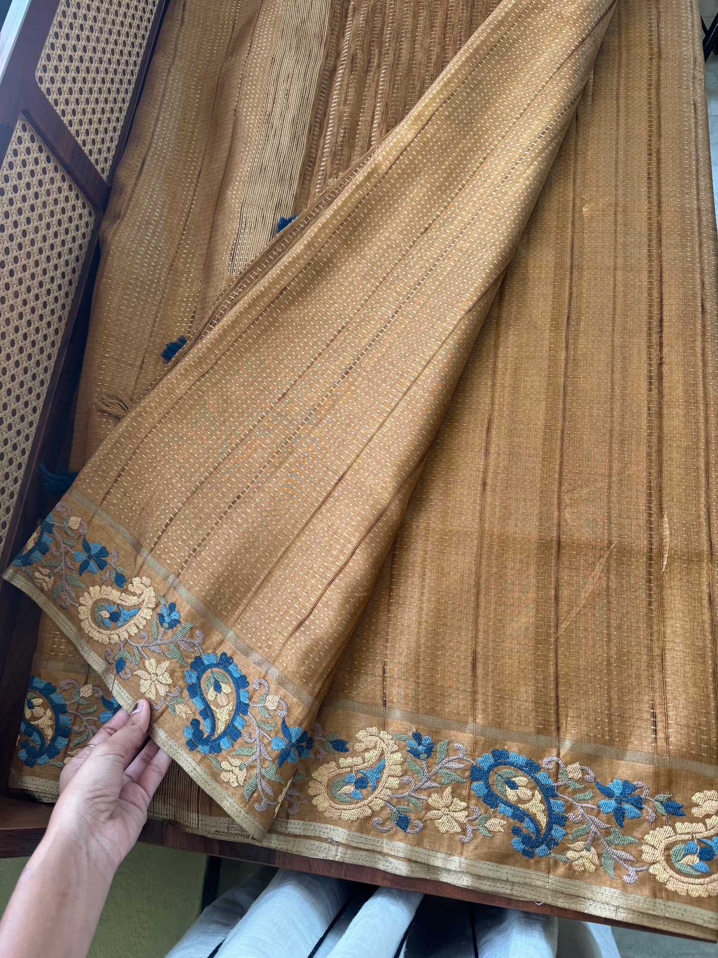 Embroidered Tussar Blend - Mustard