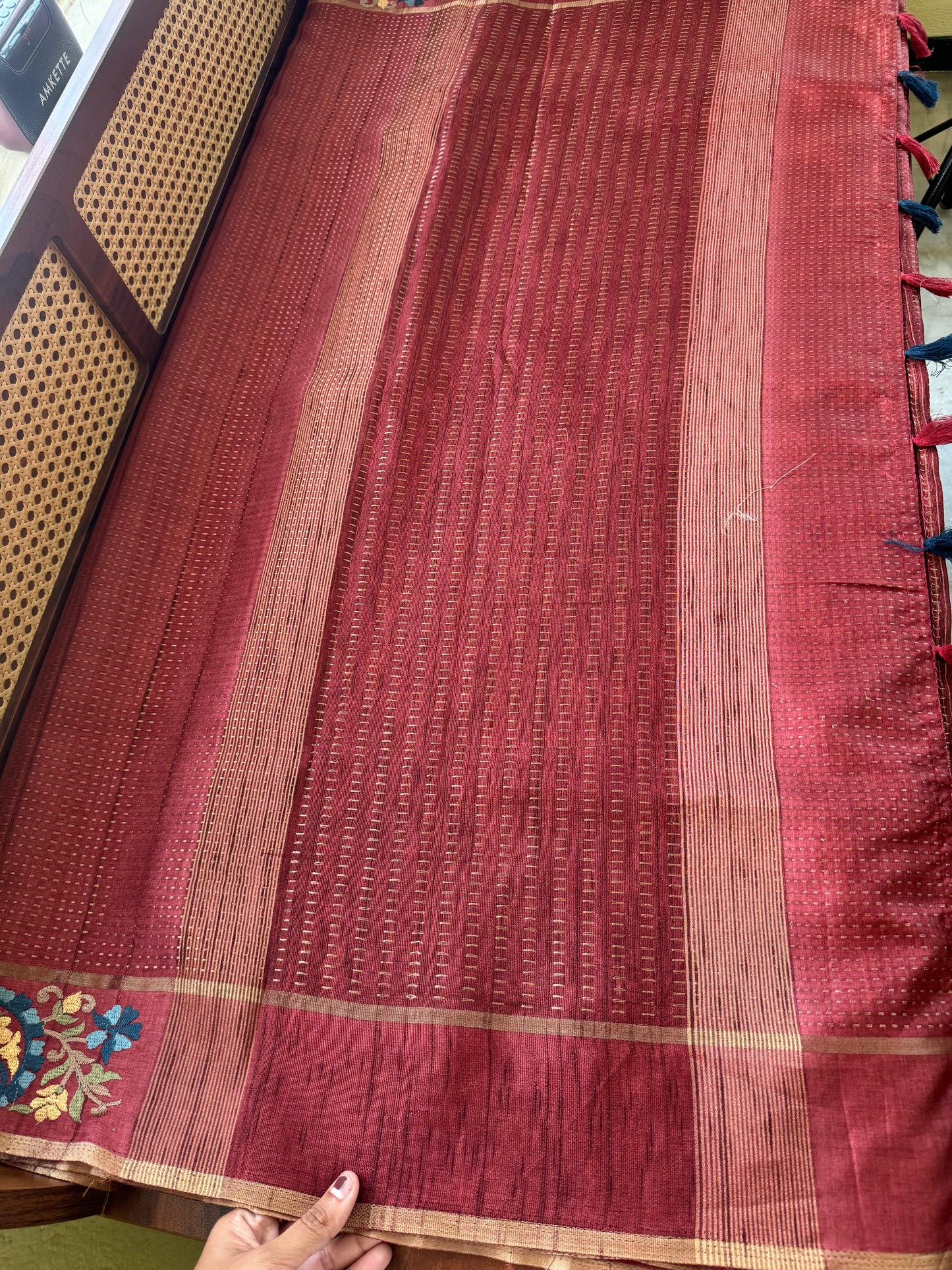 Embroidered Tussar Blend - Maroon