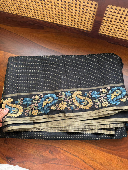 Embroidered Tussar Blend - Black