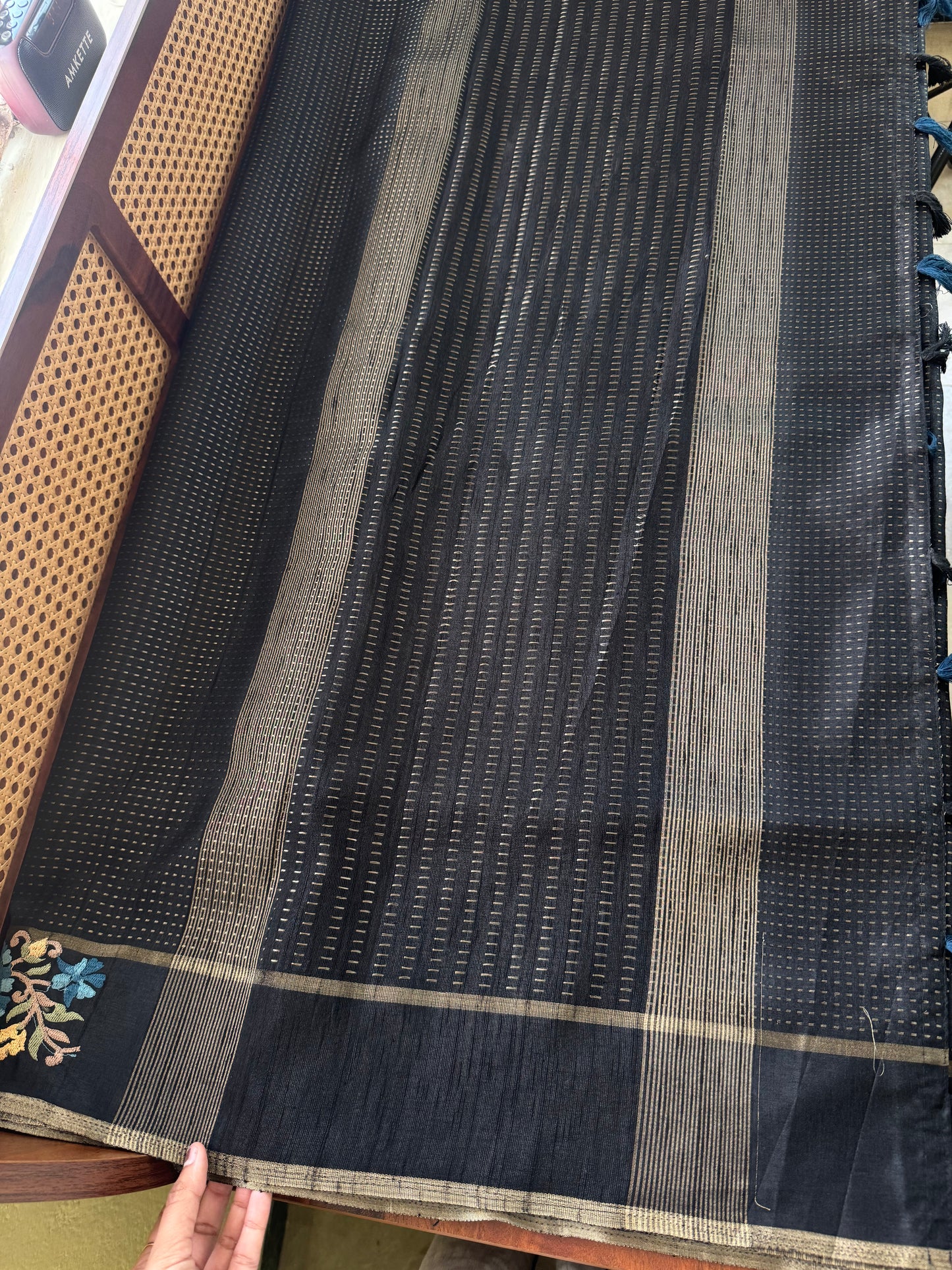 Embroidered Tussar Blend - Black