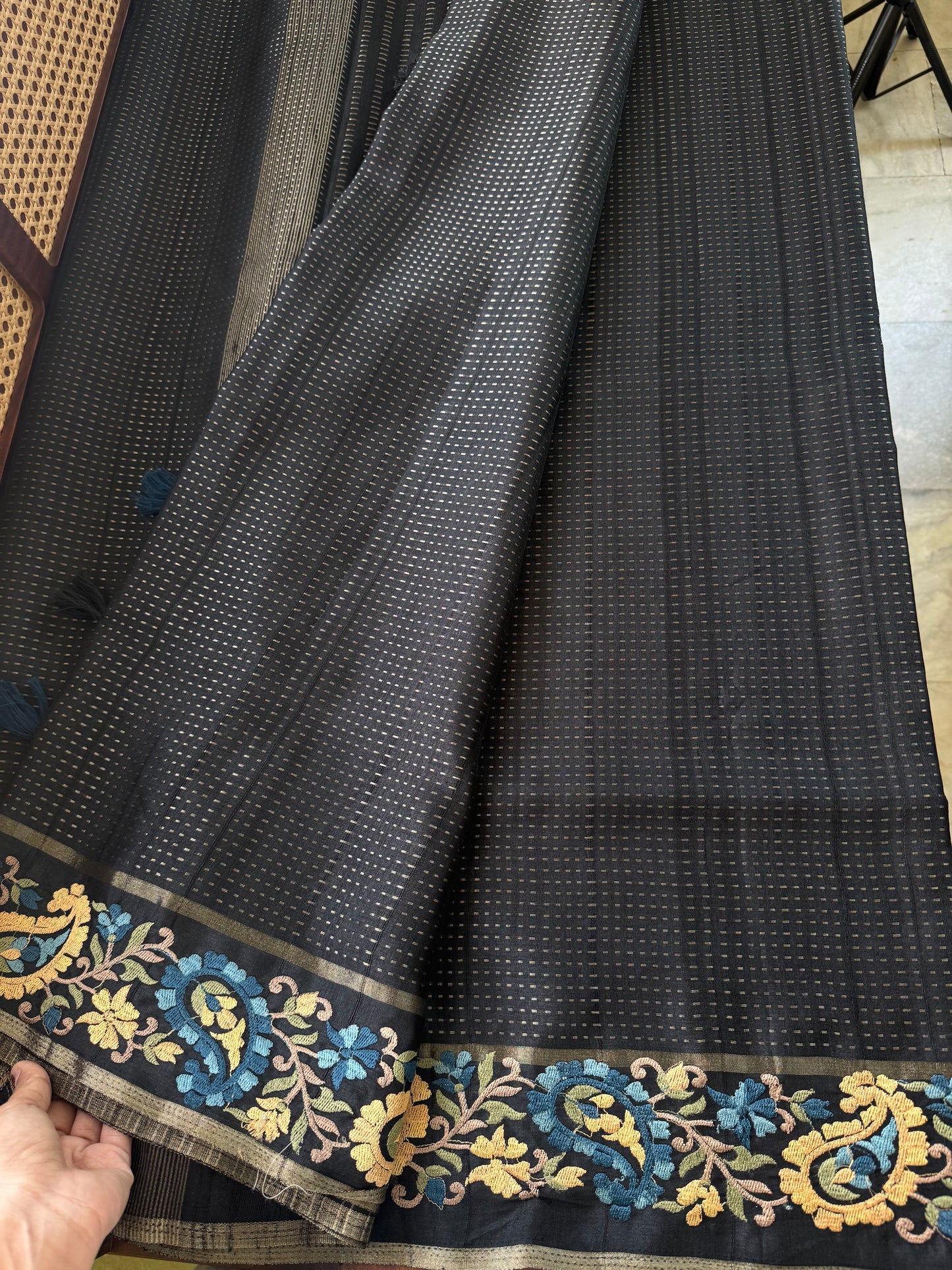 Embroidered Tussar Blend - Black