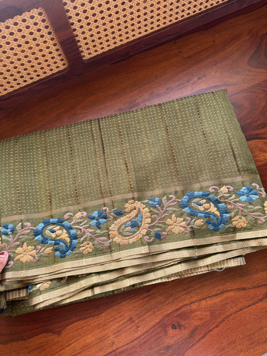 Embroidered Tussar Blend - Green