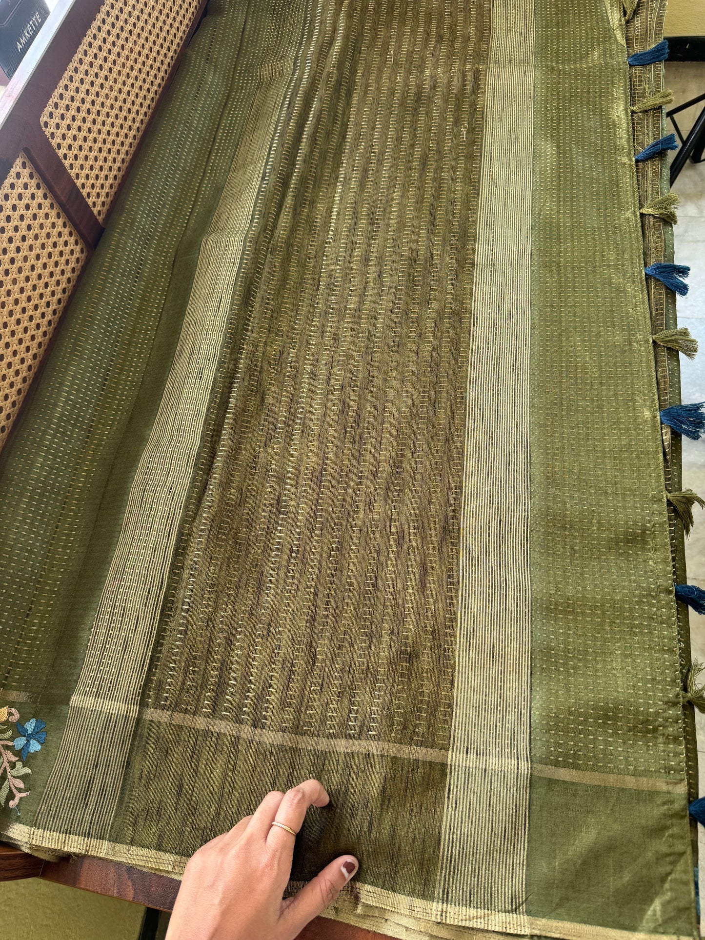 Embroidered Tussar Blend - Green