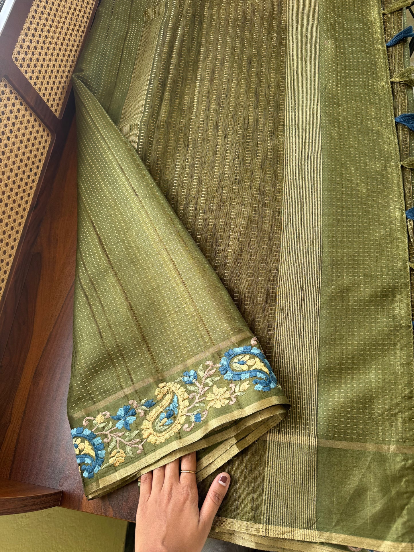 Embroidered Tussar Blend - Green