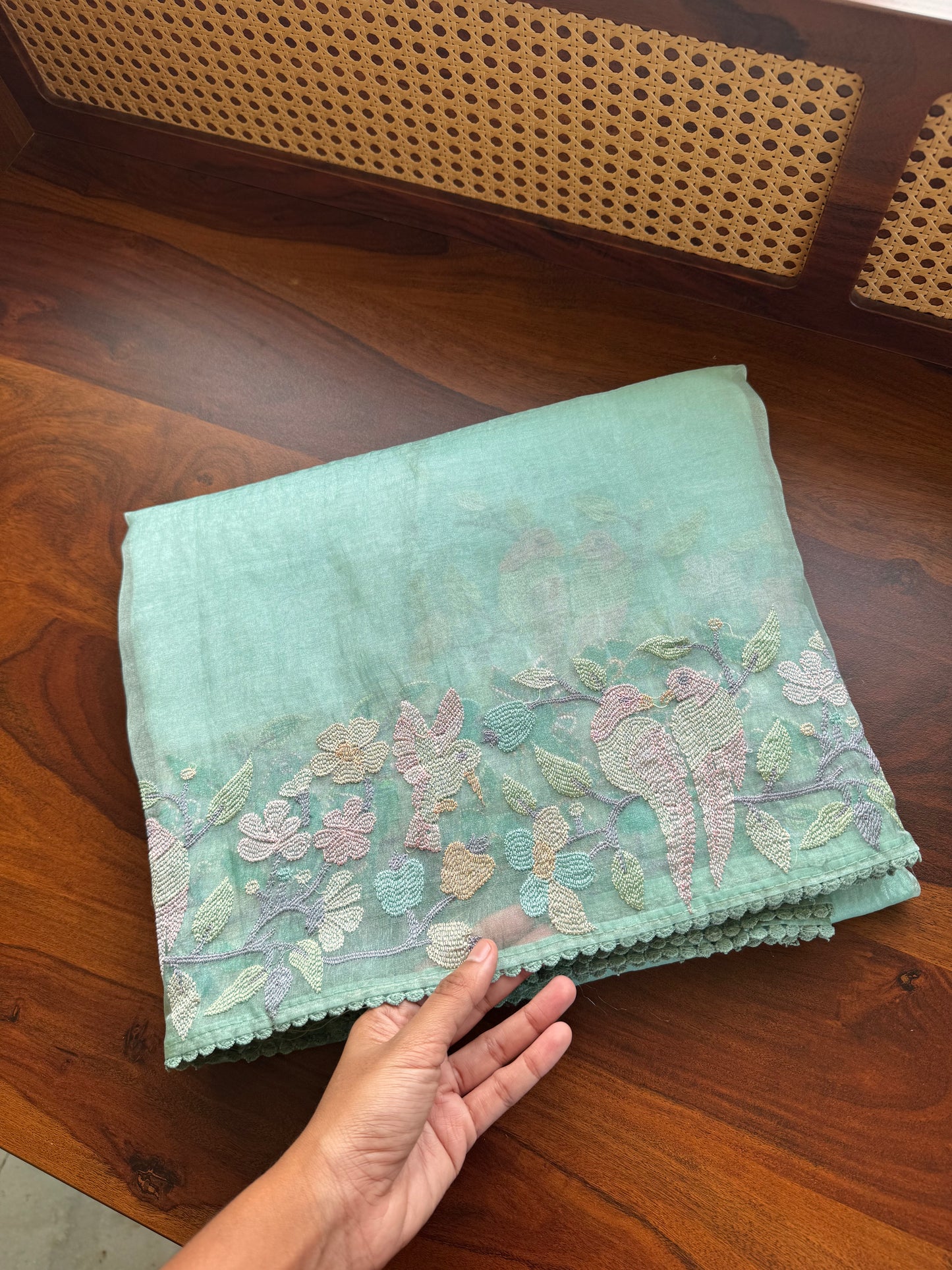 Tissue Organza Saree -Turquoise Blue to Green