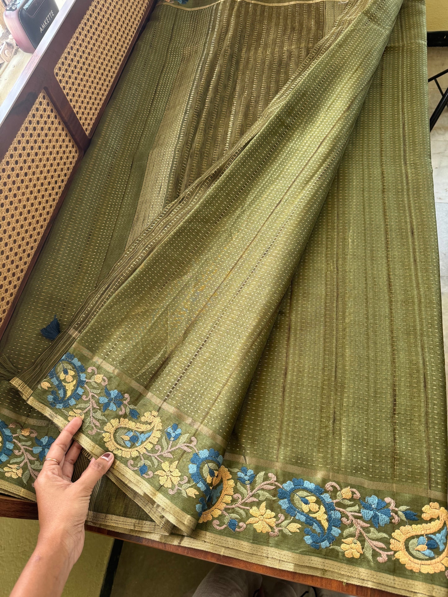 Embroidered Tussar Blend - Green