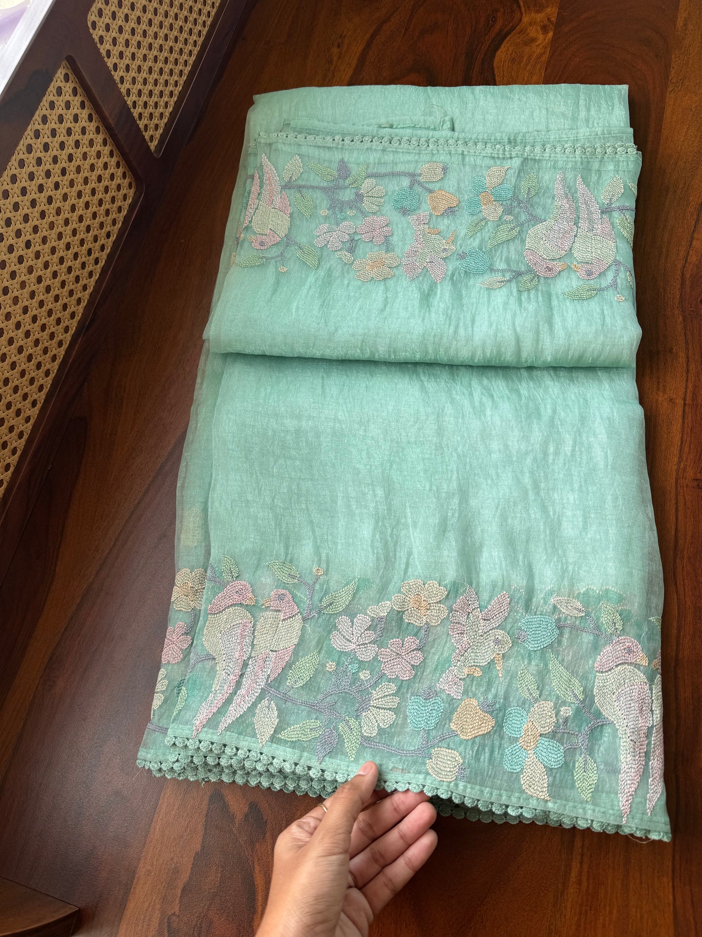 Tissue Organza Saree -Turquoise Blue to Green
