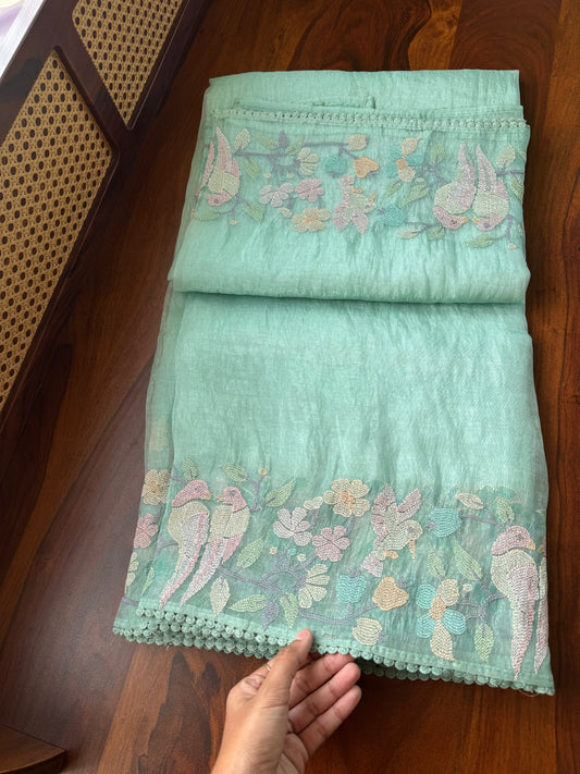 Tissue Organza Saree -Turquoise Blue to Green