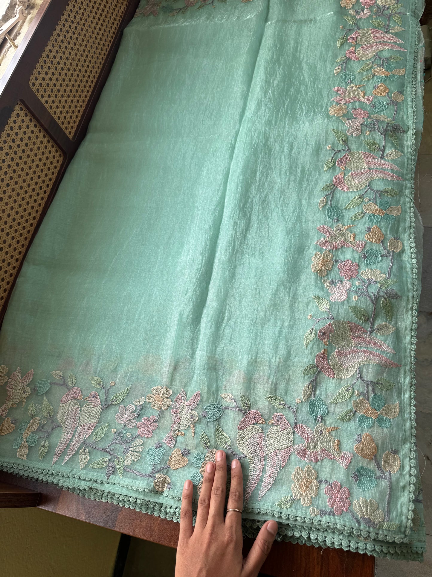 Tissue Organza Saree -Turquoise Blue to Green