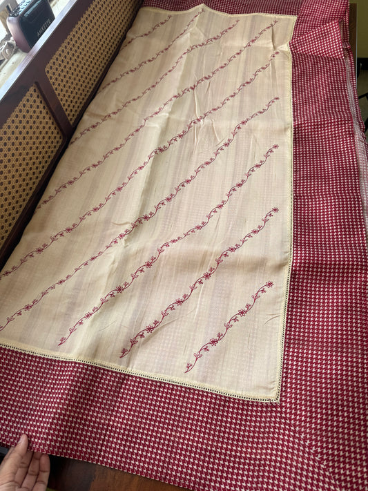 Tussar Blend - Beige & Red