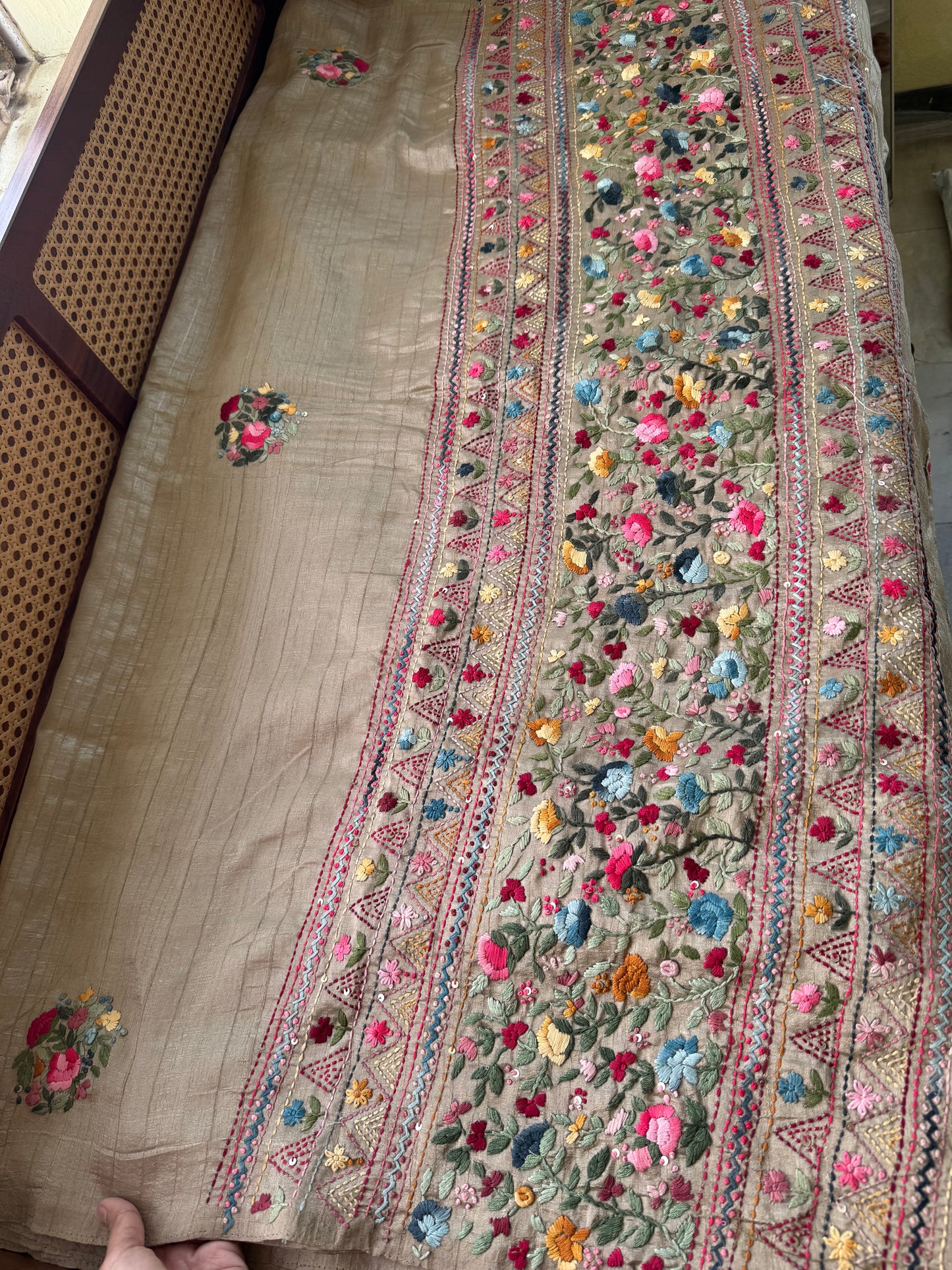 Premium Tussar Blend Saree with Handwork - Beige