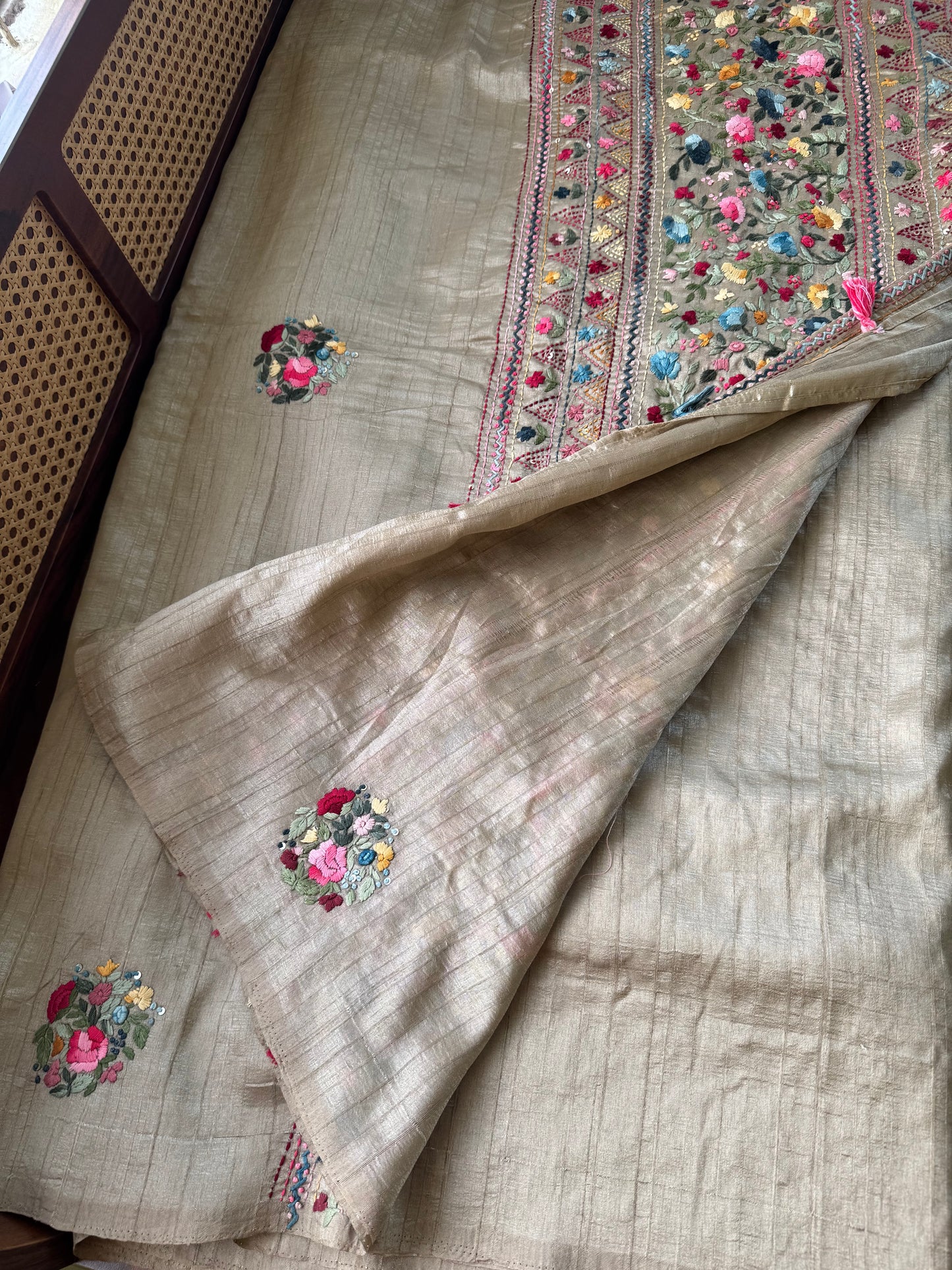 Premium Tussar Blend Saree with Handwork - Beige