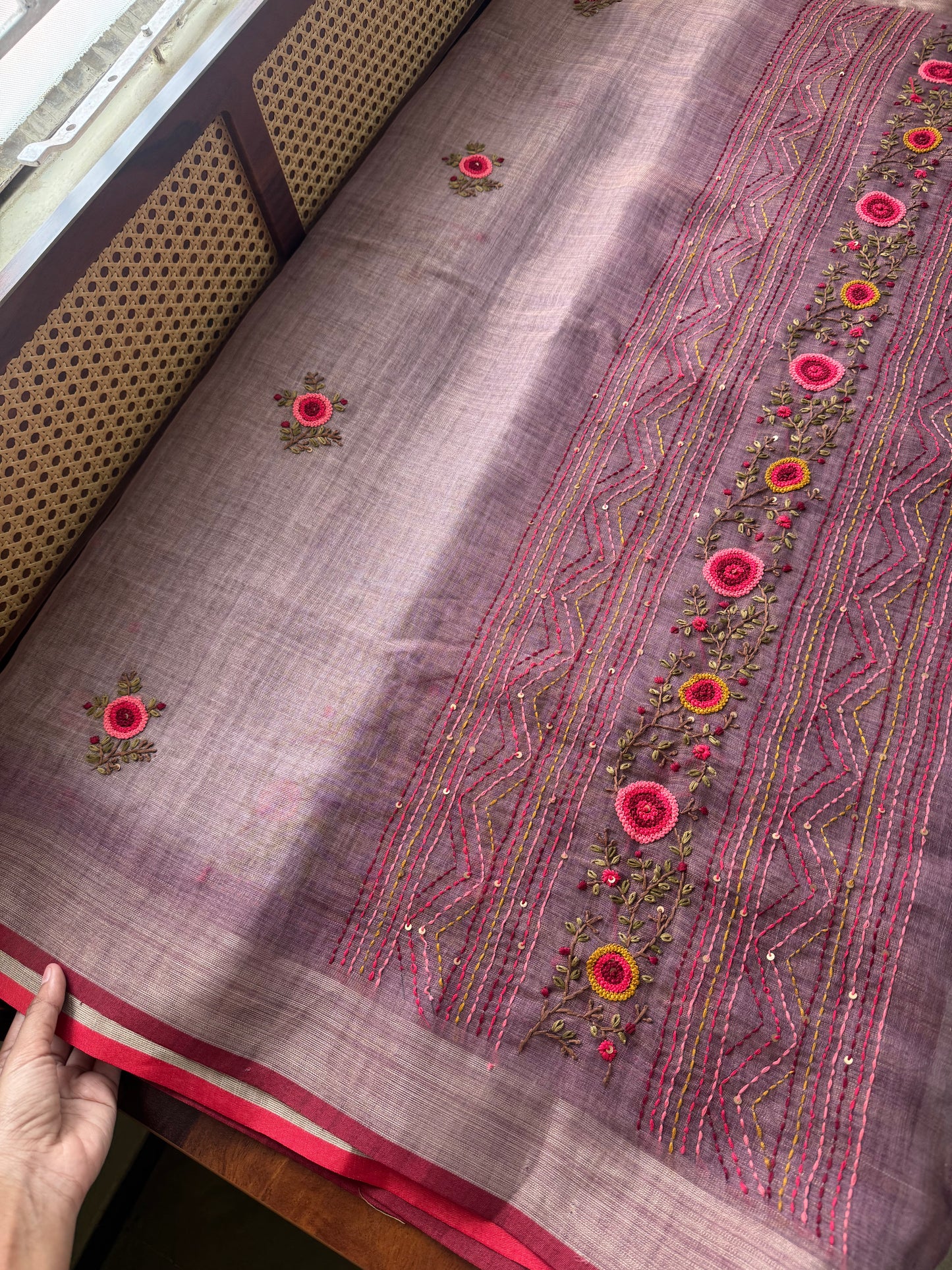 Premium Tissue Linen Sarees with heavy blouse - Lavender