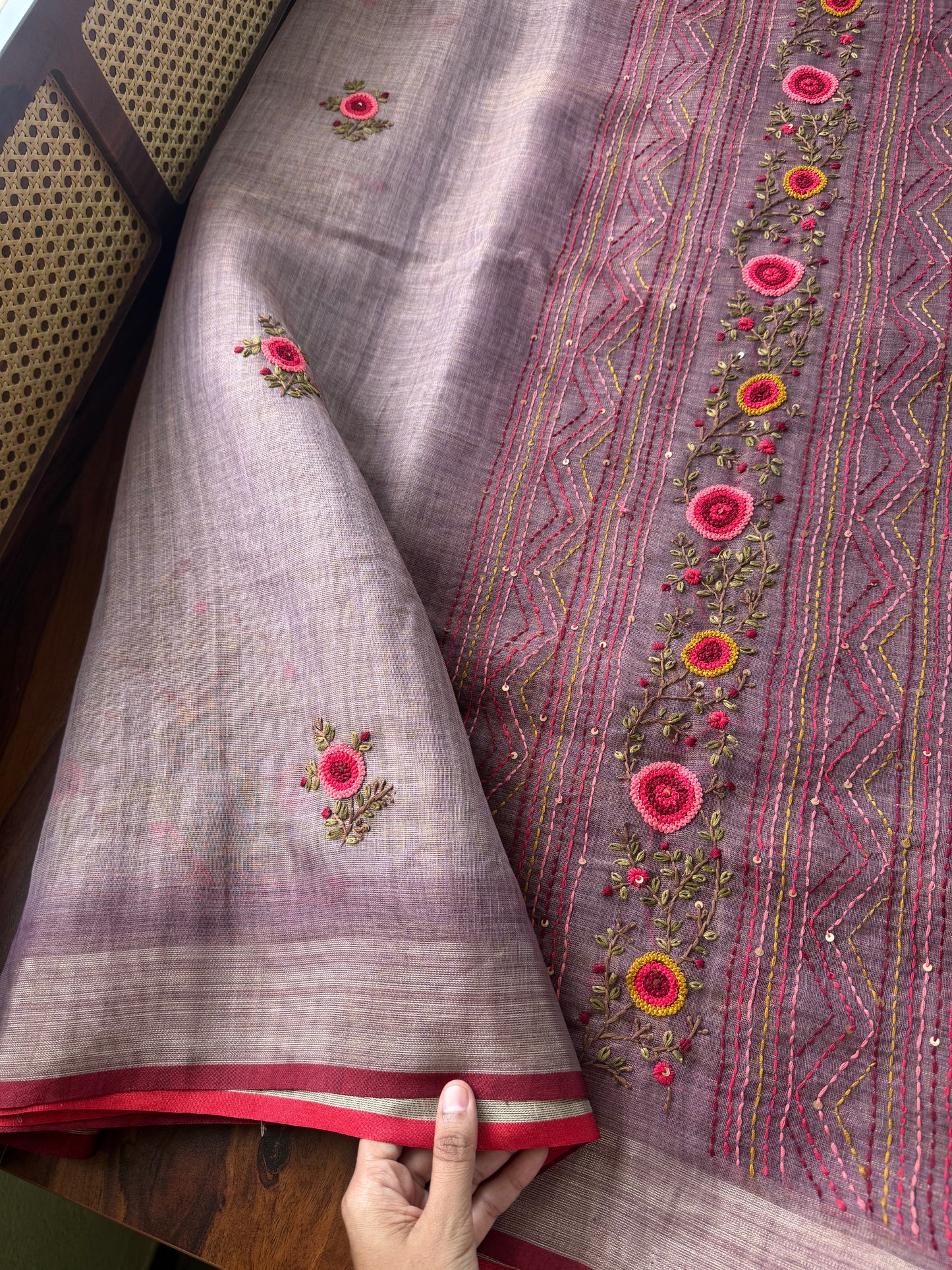 Premium Tissue Linen Sarees with heavy blouse - Lavender