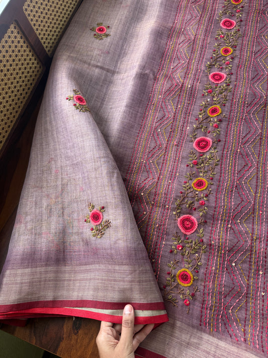 Premium Tissue Linen Sarees with heavy blouse - Lavender