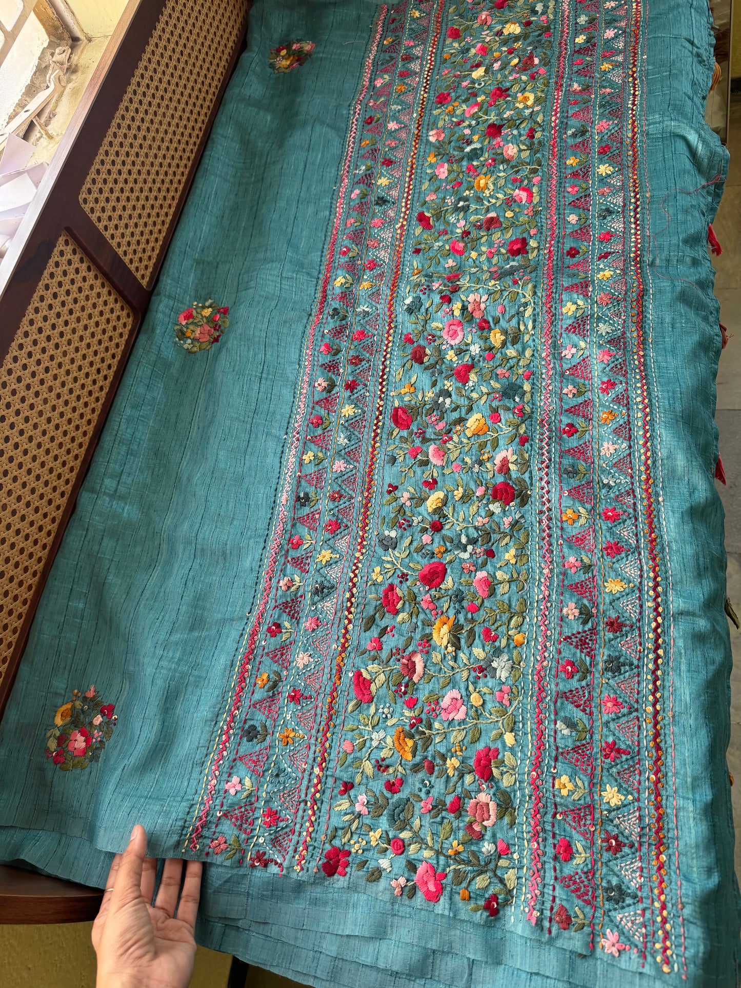 Premium Tussar Blend Saree with Handwork - Blue