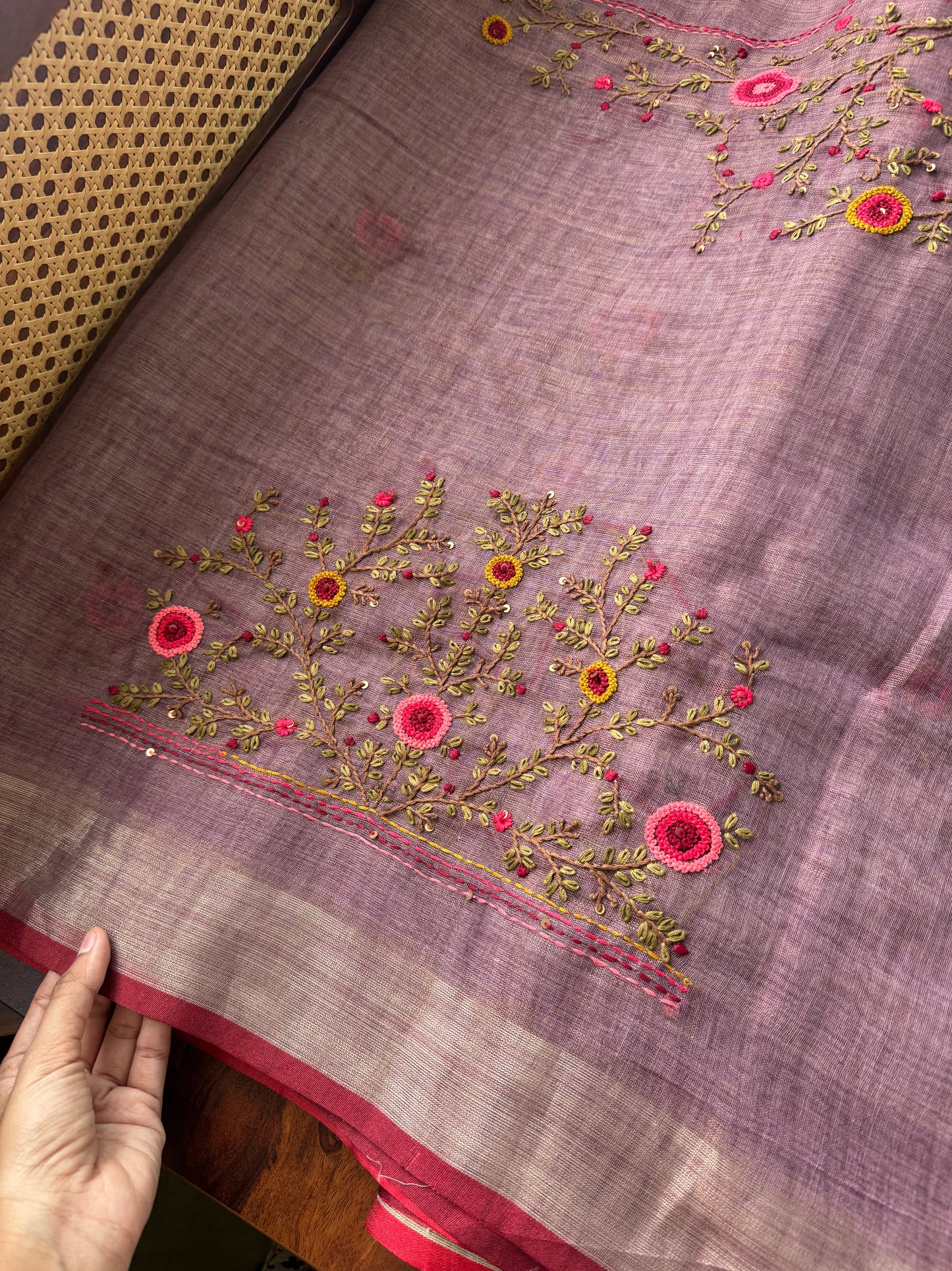 Premium Tissue Linen Sarees with heavy blouse - Lavender