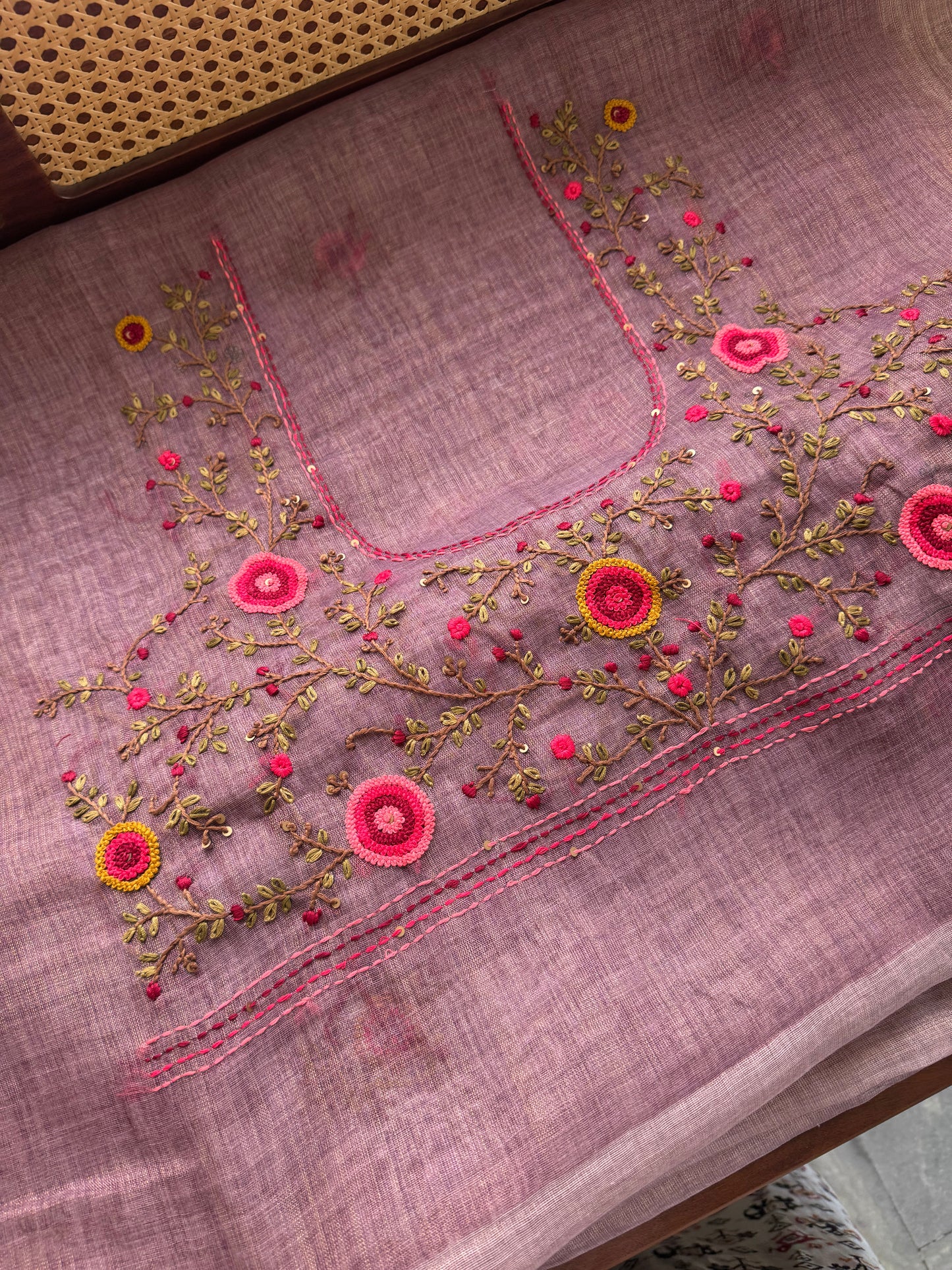 Premium Tissue Linen Sarees with heavy blouse - Lavender