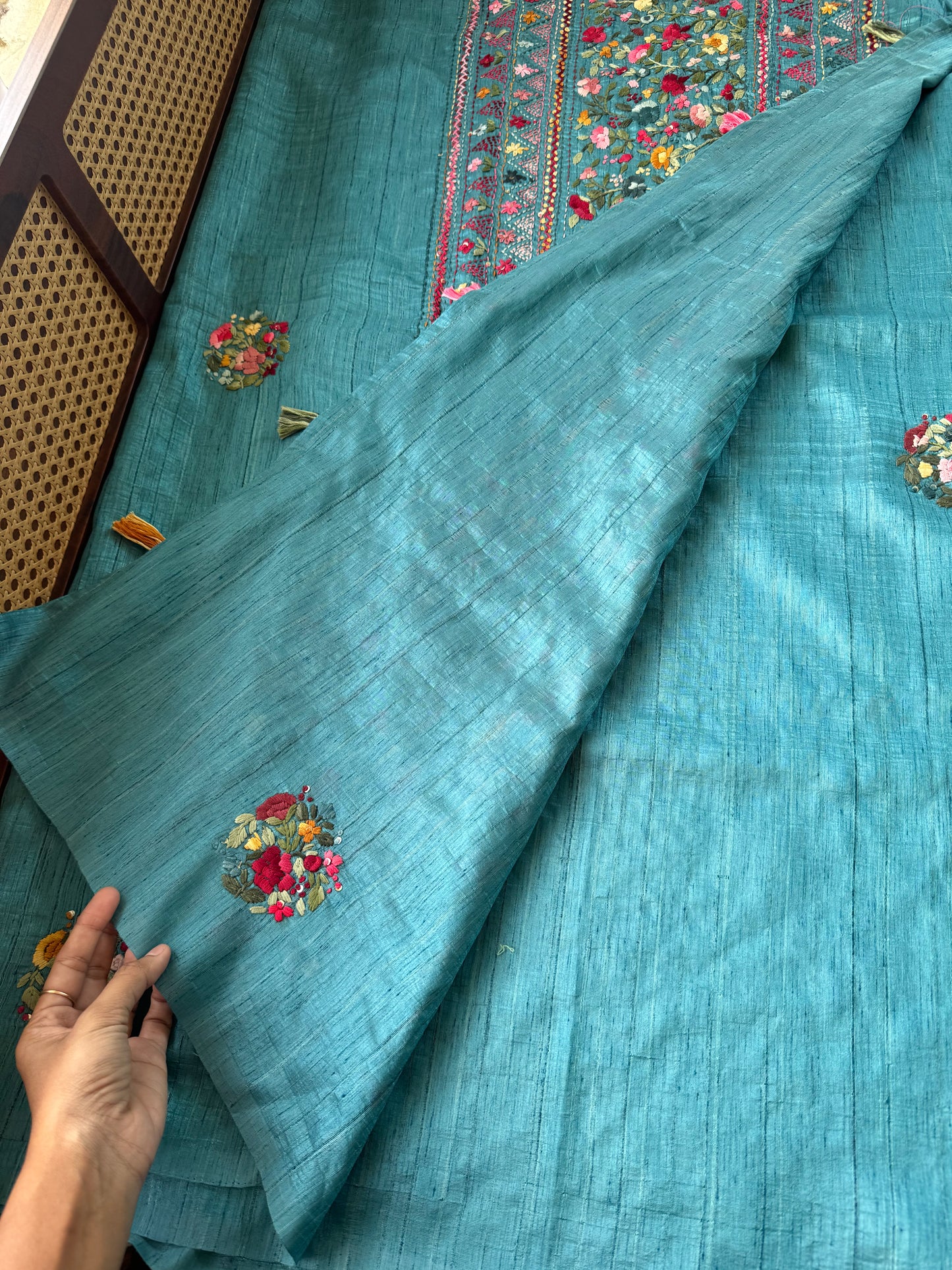Premium Tussar Blend Saree with Handwork - Blue