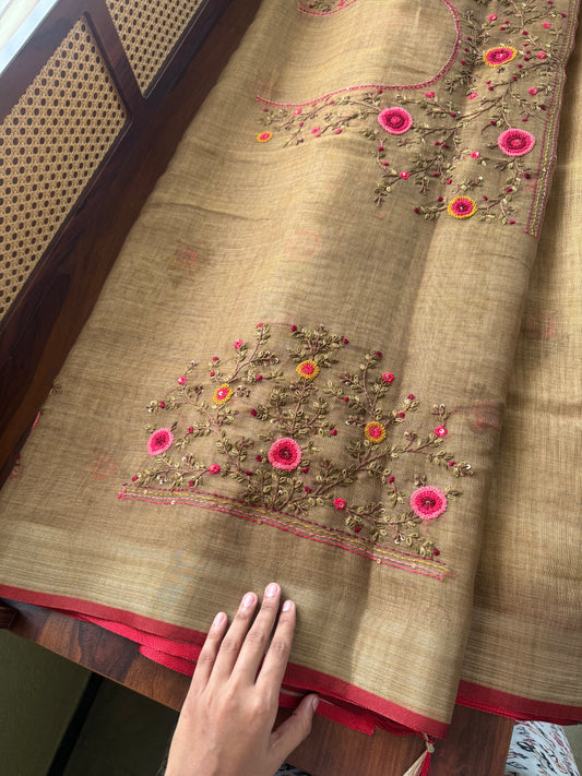 Premium Tissue Linen Sarees with heavy blouse - Mustard Yellow