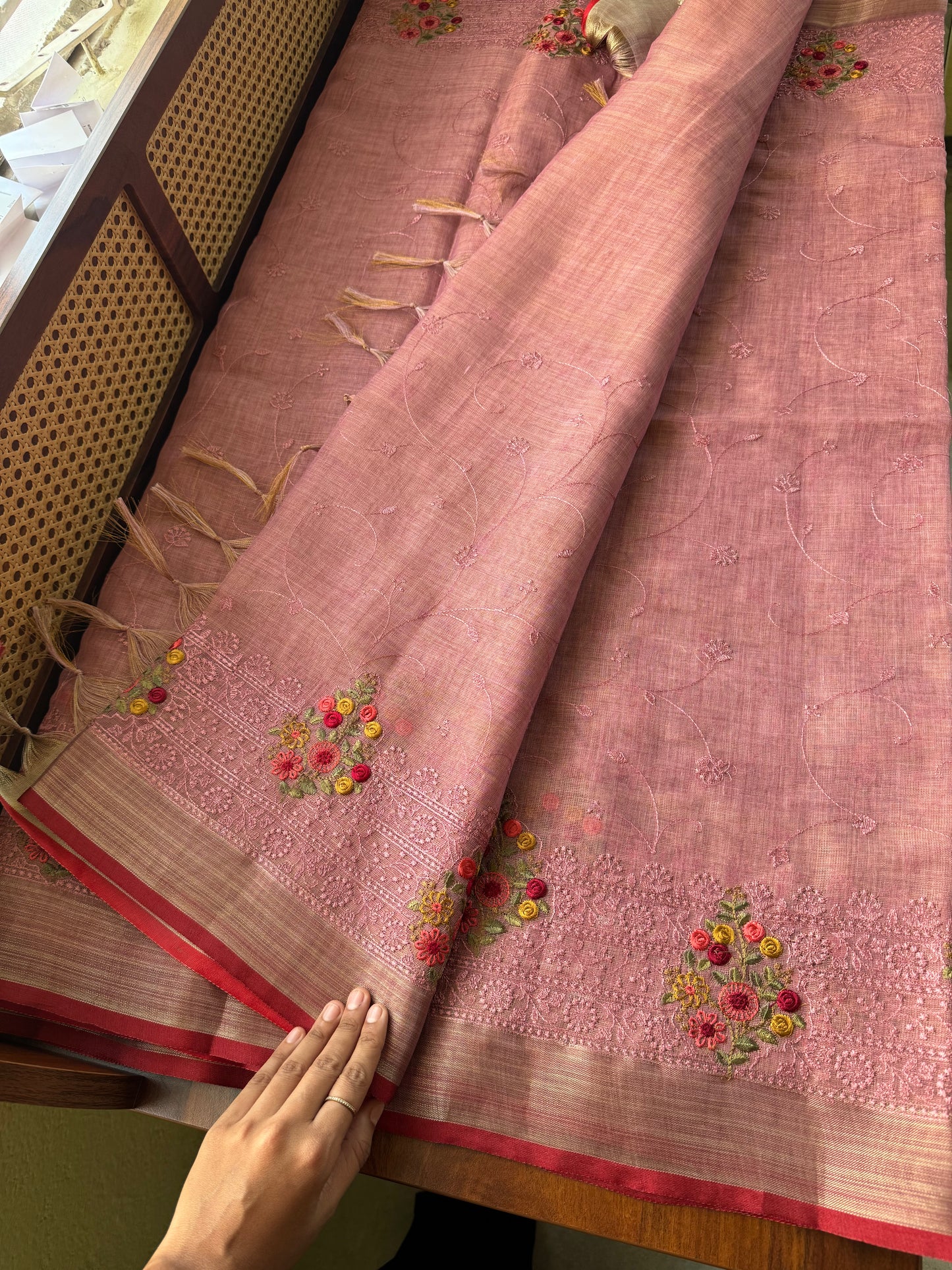 Premium Tissue Linen Sarees - Pink