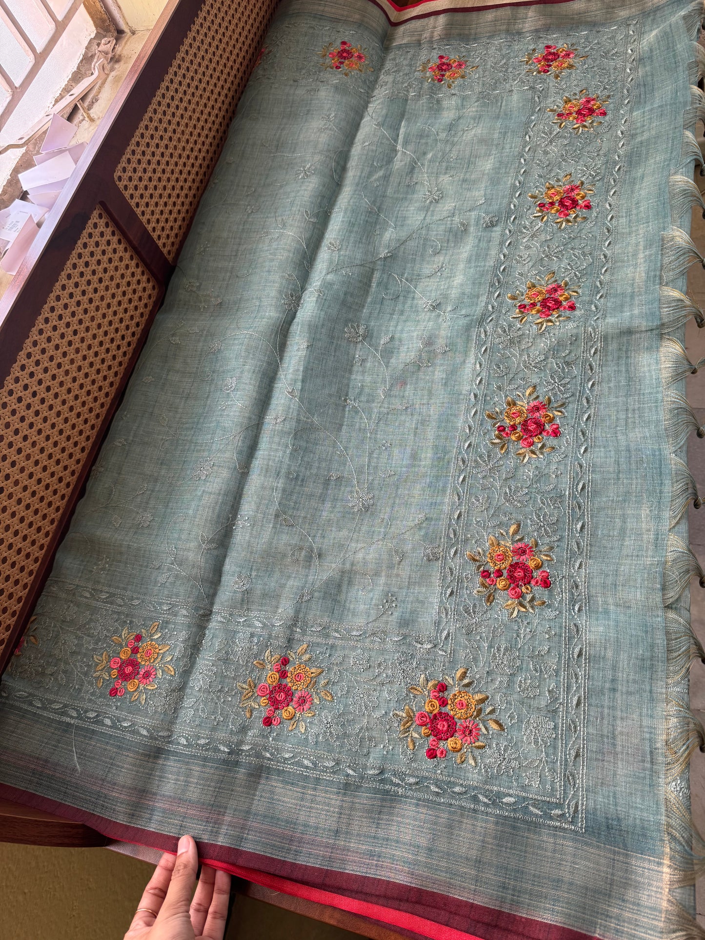 Premium Tissue Linen Sarees - Blue