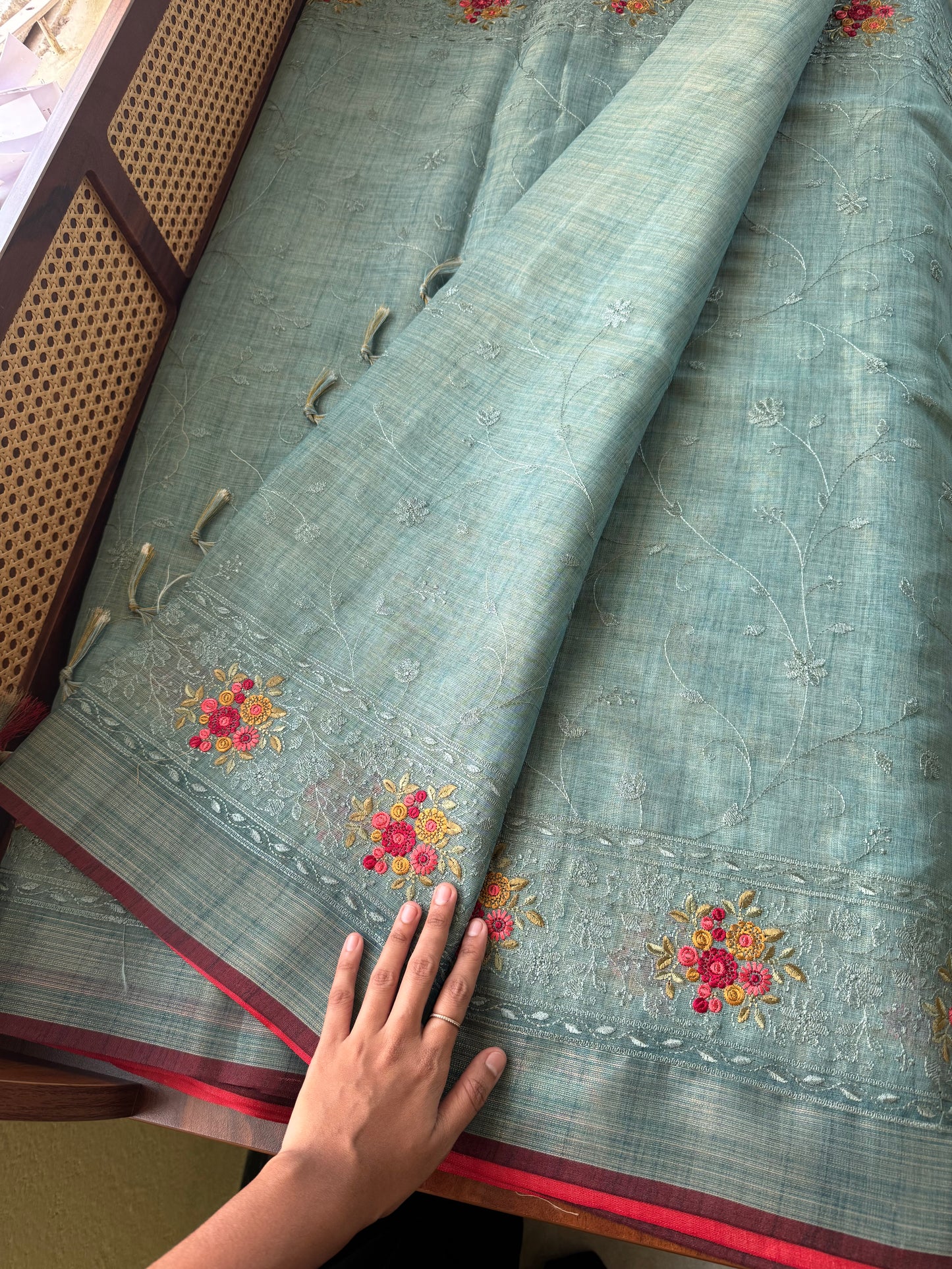 Premium Tissue Linen Sarees - Blue