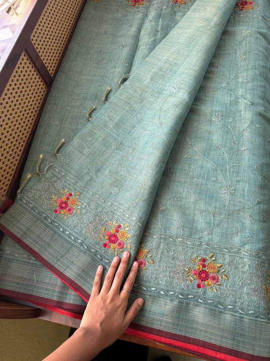 Premium Tissue Linen Sarees - Blue