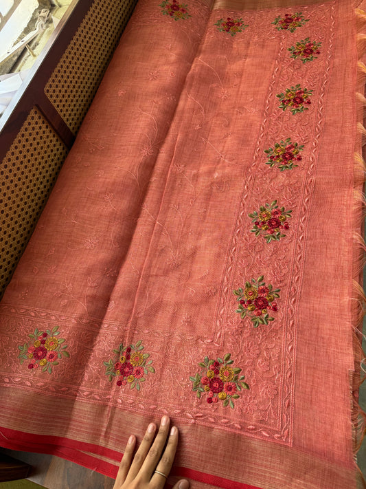 Premium Tissue Linen Sarees - Peach