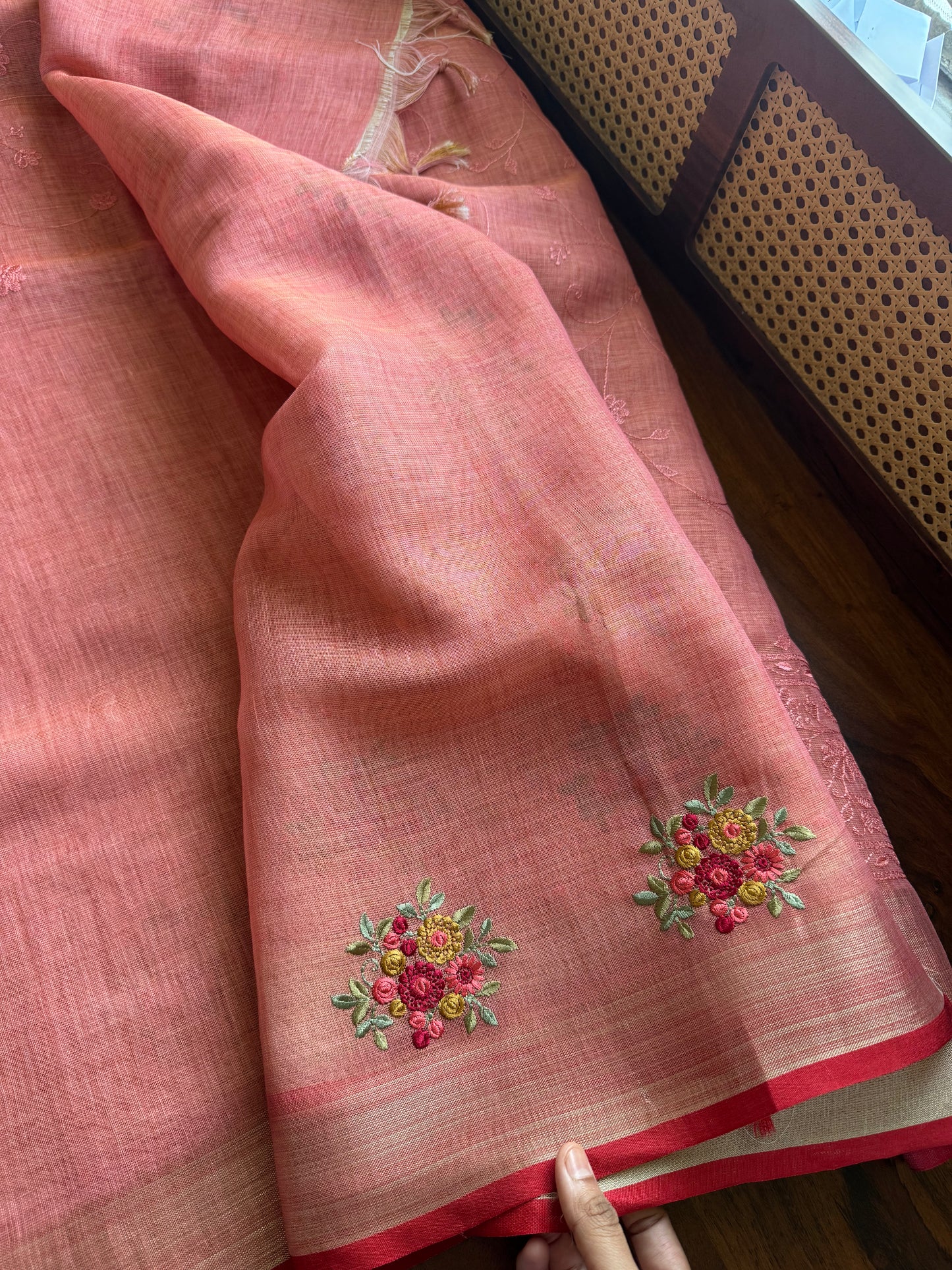 Premium Tissue Linen Sarees - Peach