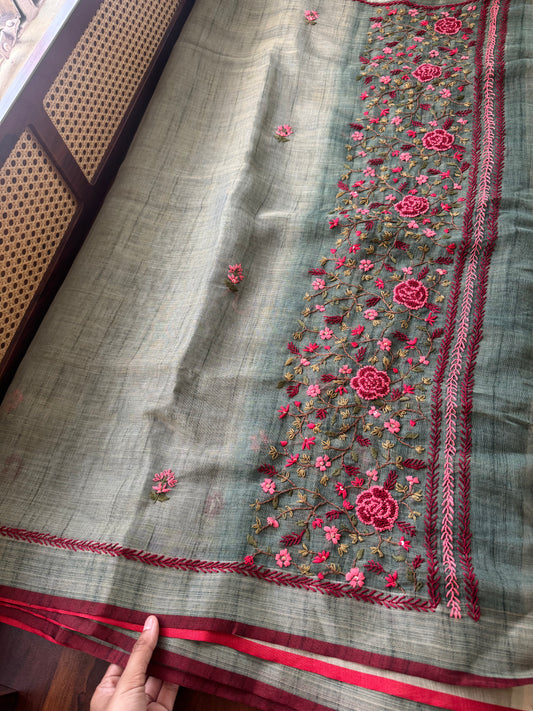 Premium Tissue Linen Sarees - Rama Blue