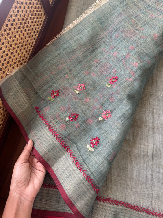 Premium Tissue Linen Sarees - Rama Blue